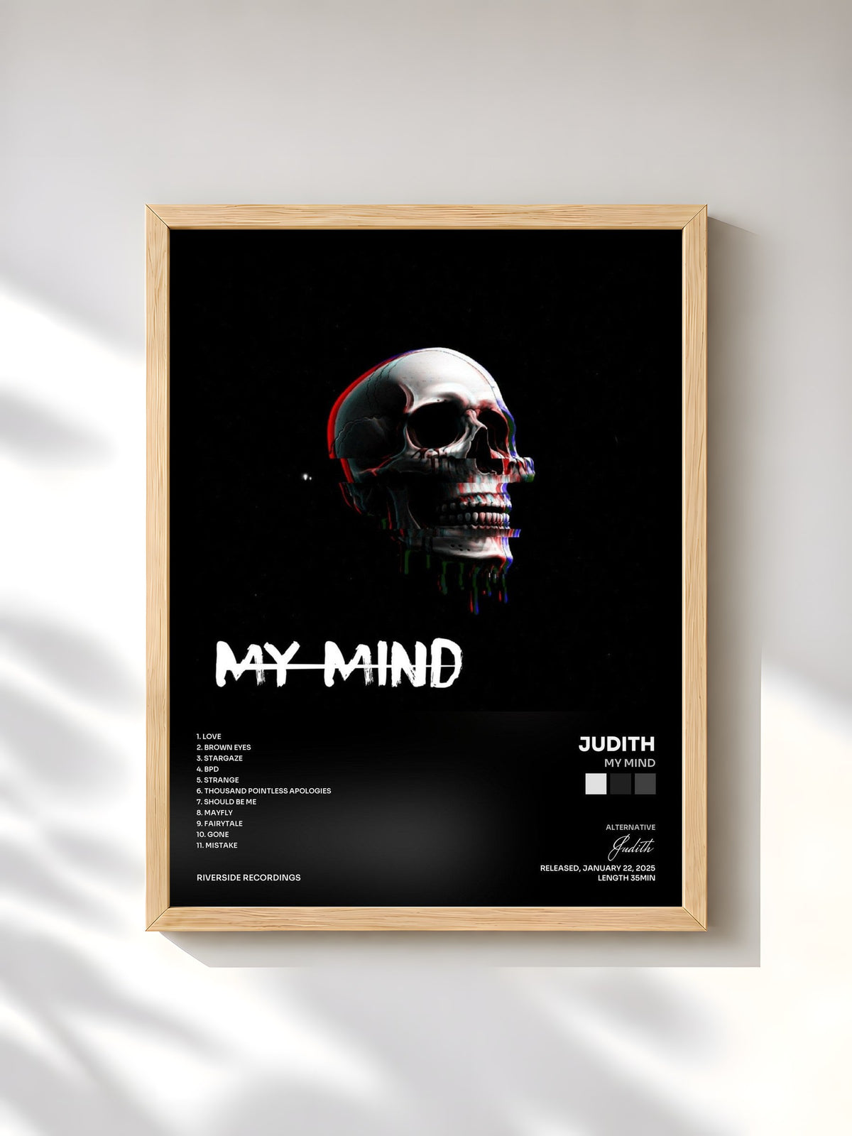 #bois Tableau de l'album My Mind de Judith, cadre en bois brut, imprimé et encadré en France