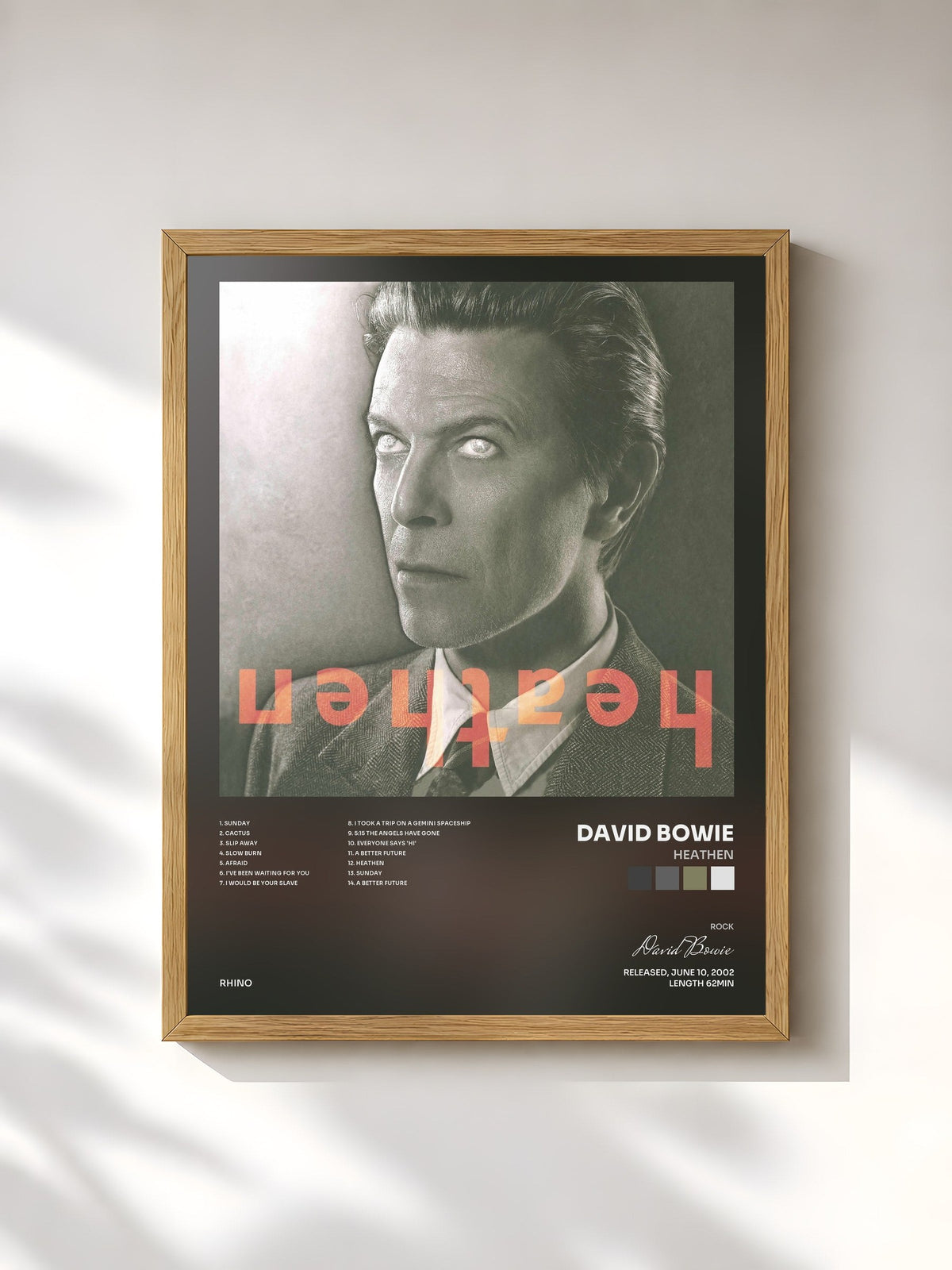 #bois Tableau de l'album Heathen de David Bowie, cadre en bois brut, imprimé et encadré en France