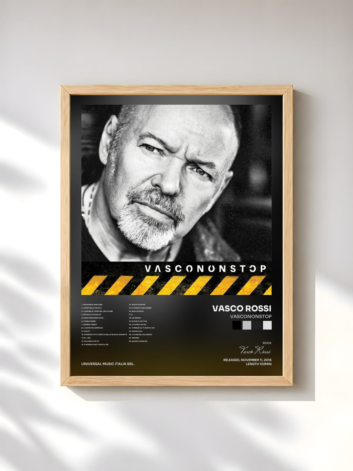 #bois Tableau de l'album VASCONONSTOP de Vasco Rossi, cadre en bois brut, imprimé et encadré en France