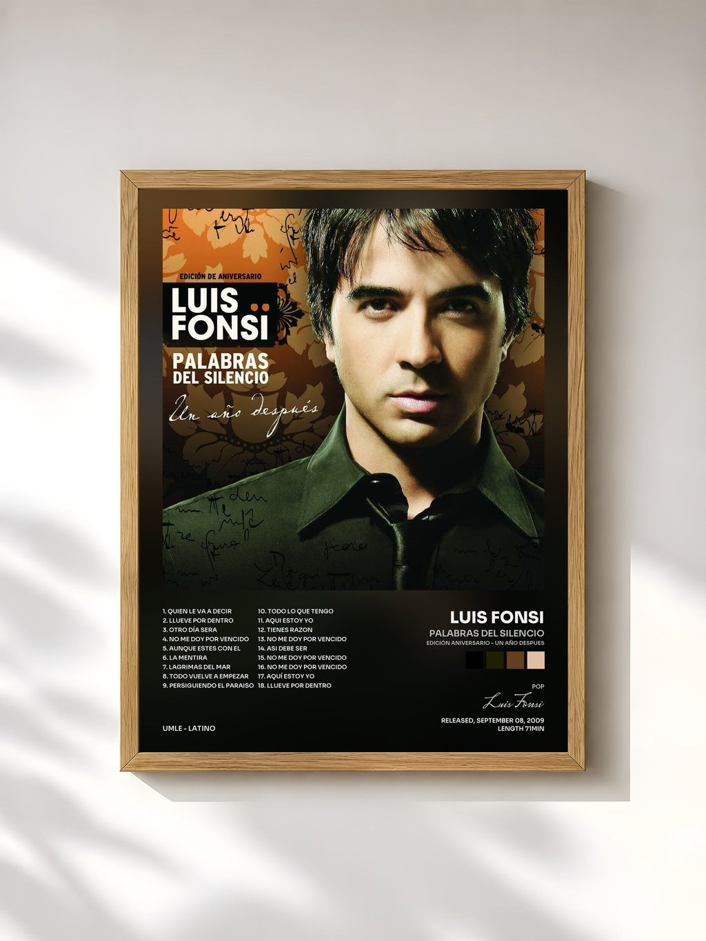 #bois Tableau de l'album Palabras Del Silencio (Edición Aniversario - Un Año Despues) de Luis Fonsi, cadre en bois brut, imprimé et encadré en France