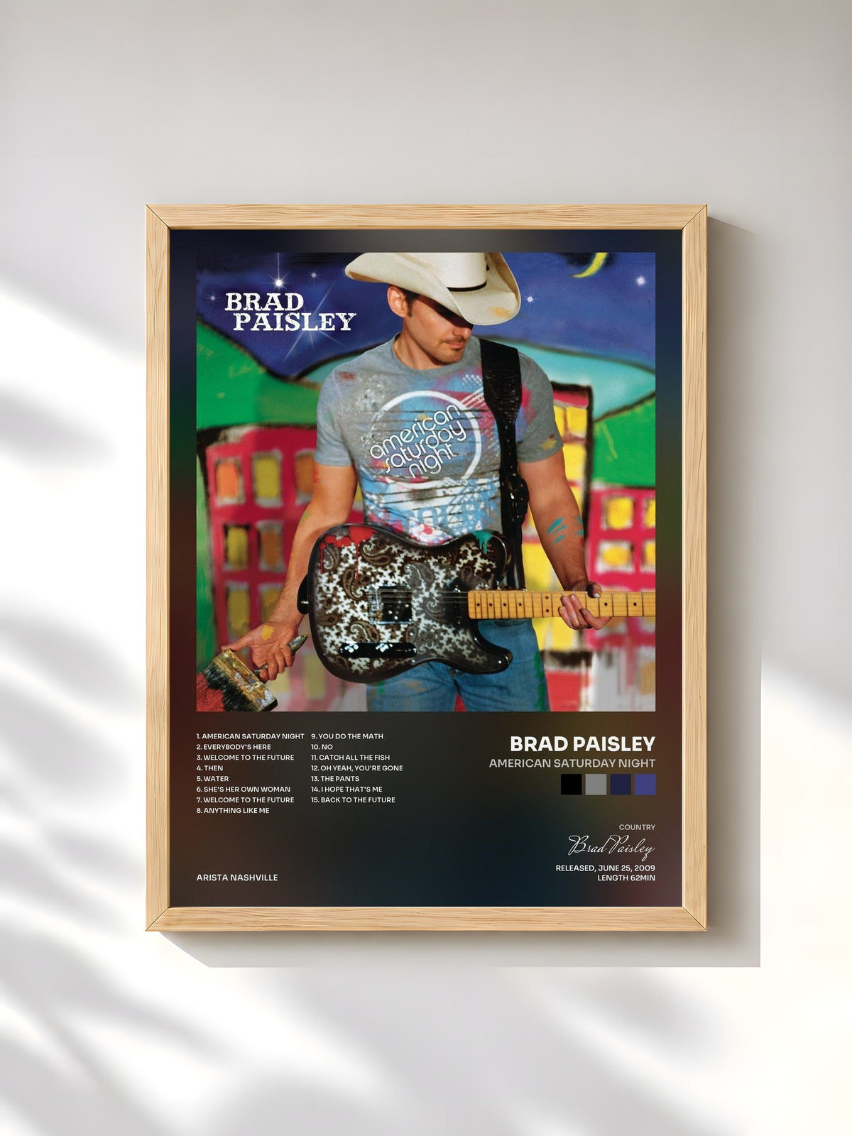 #bois Tableau de l'album American Saturday Night de Brad Paisley, cadre en bois brut, imprimé et encadré en France