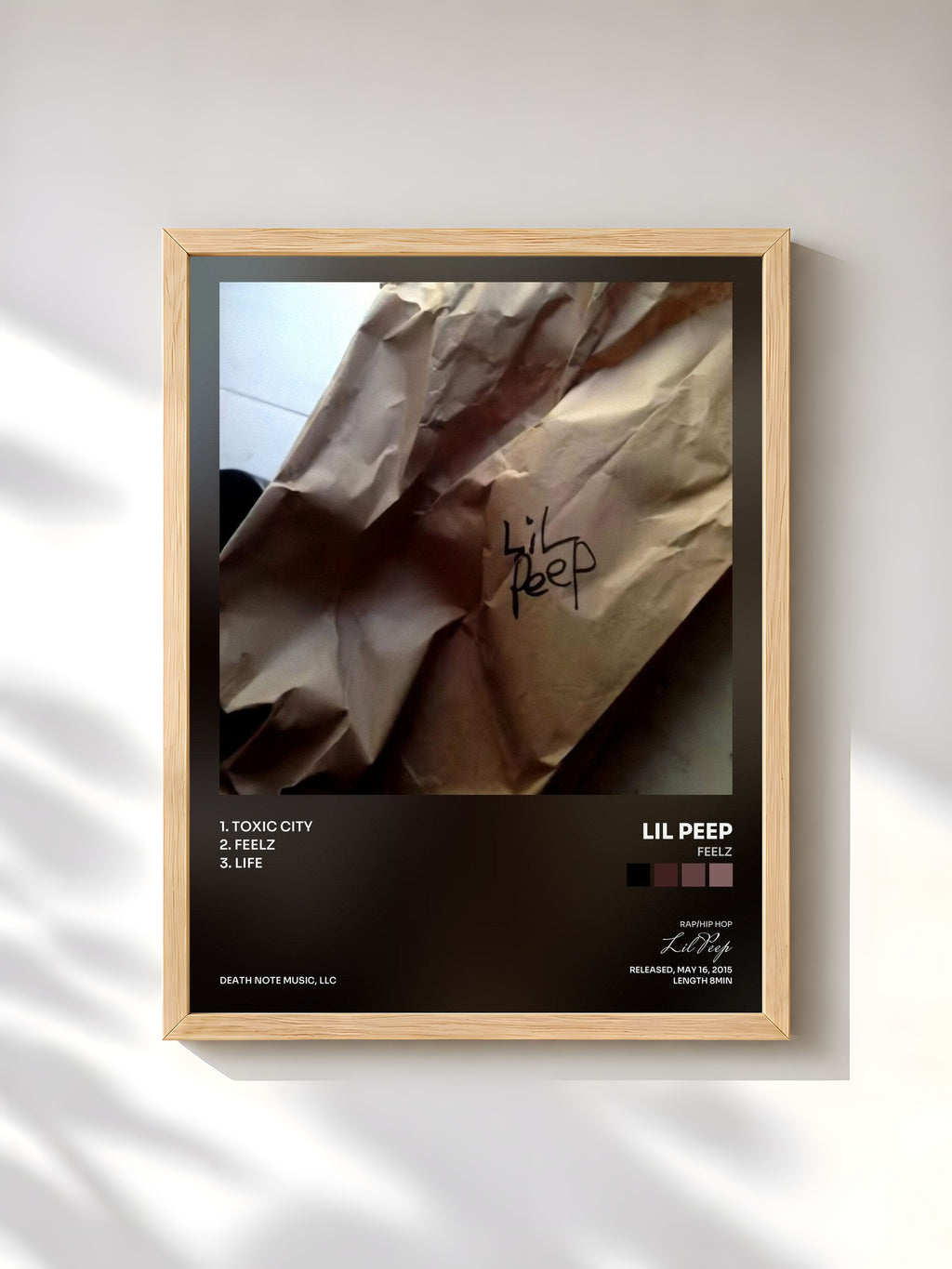 #bois Tableau de l'album feelz de Lil Peep, cadre en bois brut, imprimé et encadré en France