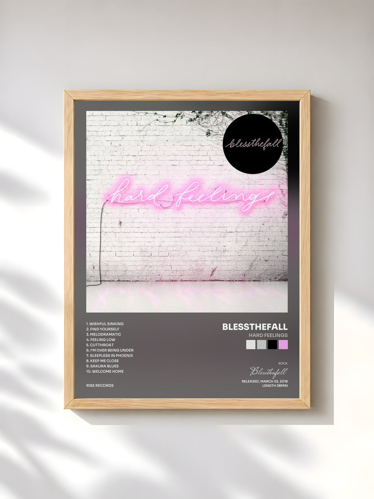 #bois Tableau de l'album Hard Feelings de Blessthefall, cadre en bois brut, imprimé et encadré en France