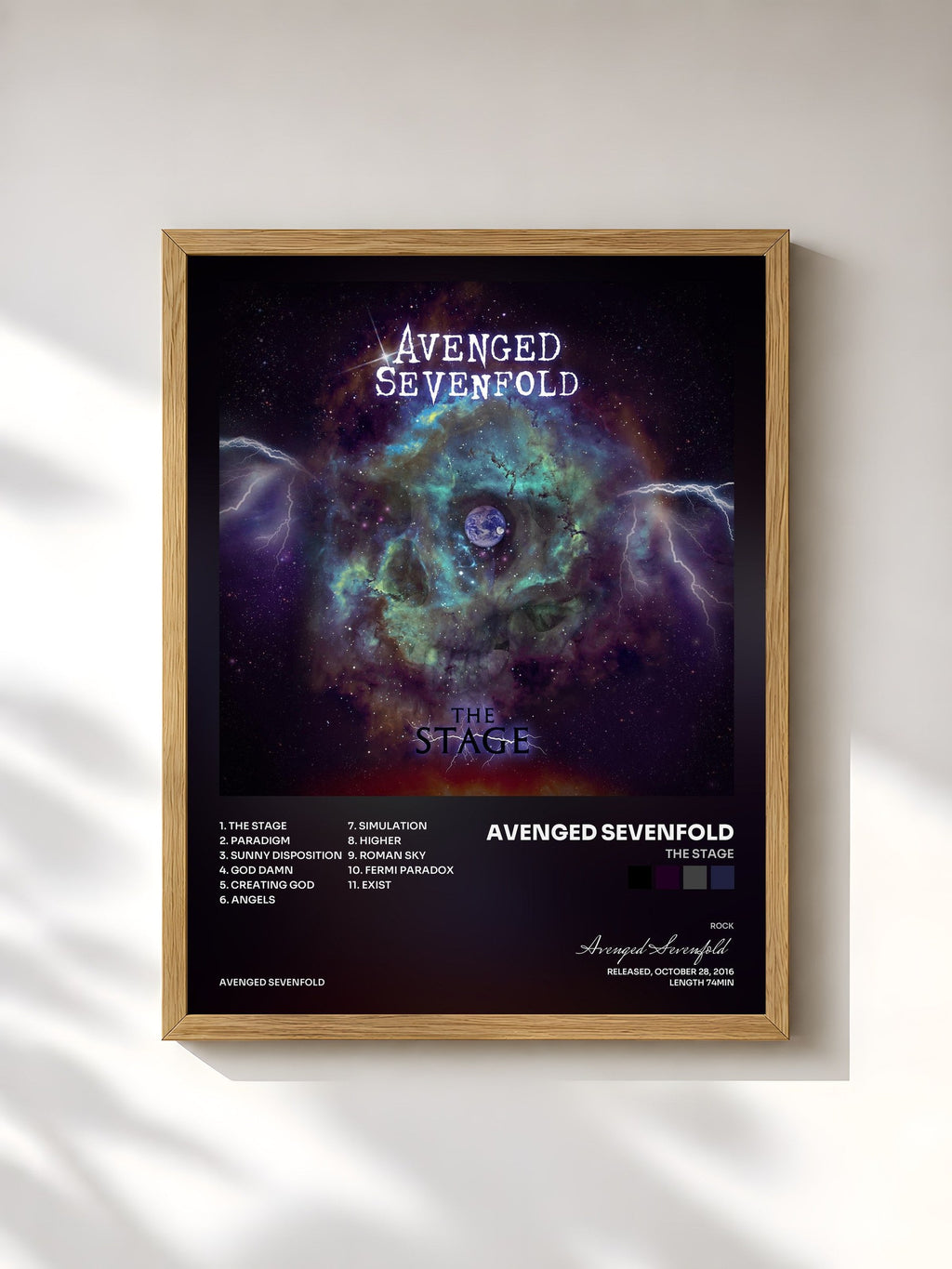 #bois Tableau de l'album The Stage de Avenged Sevenfold, cadre en bois brut, imprimé et encadré en France