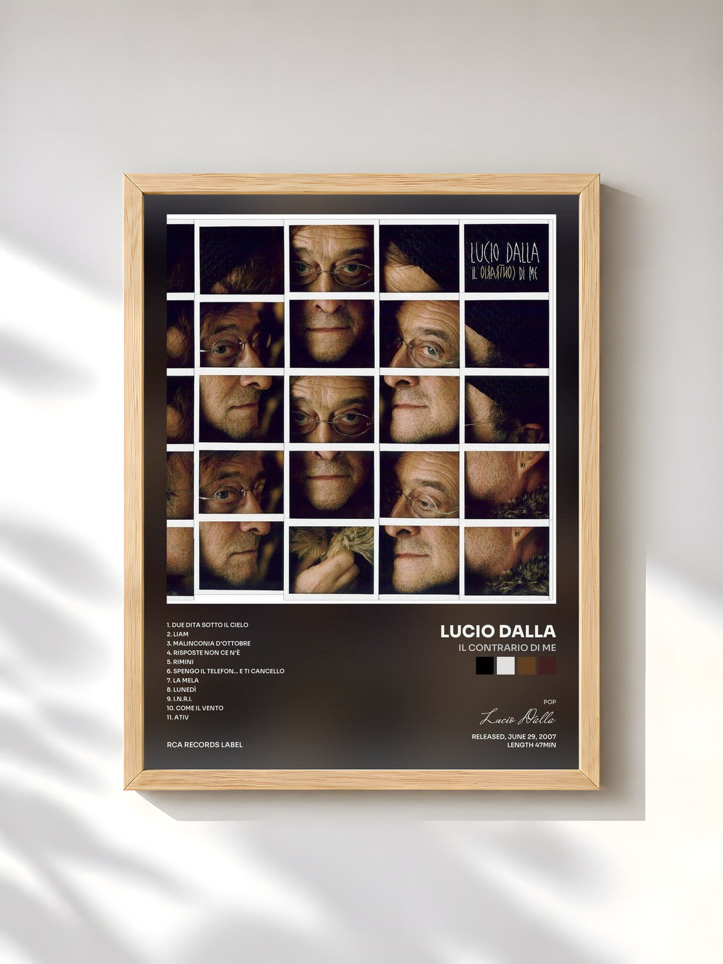 #bois Tableau de l'album Il Contrario Di Me de Lucio Dalla, cadre en bois brut, imprimé et encadré en France