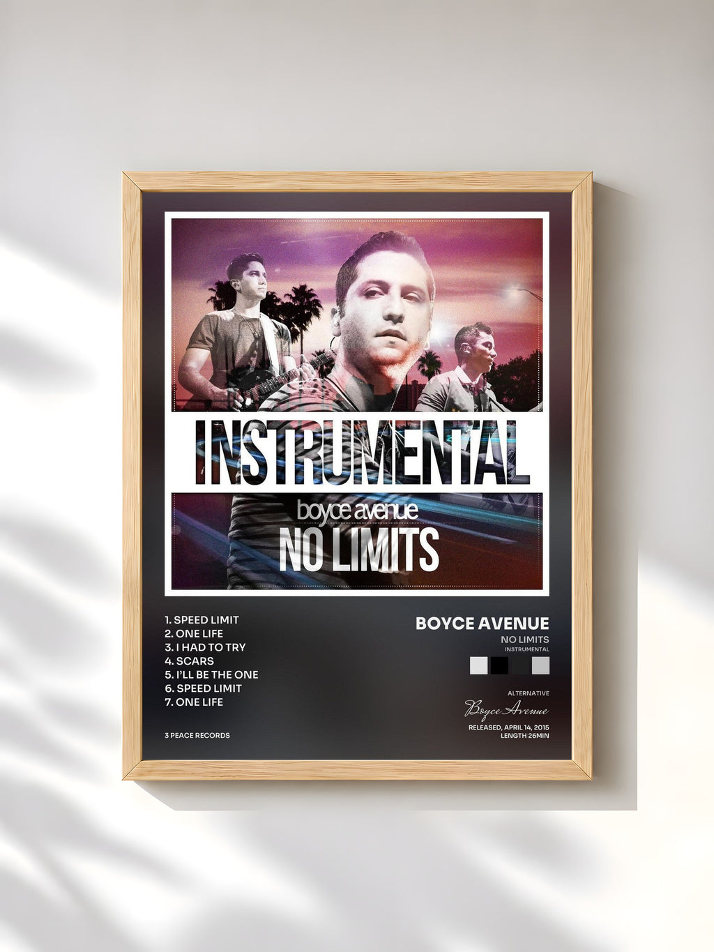 #bois Tableau de l'album No Limits (Instrumental) de Boyce Avenue, cadre en bois brut, imprimé et encadré en France