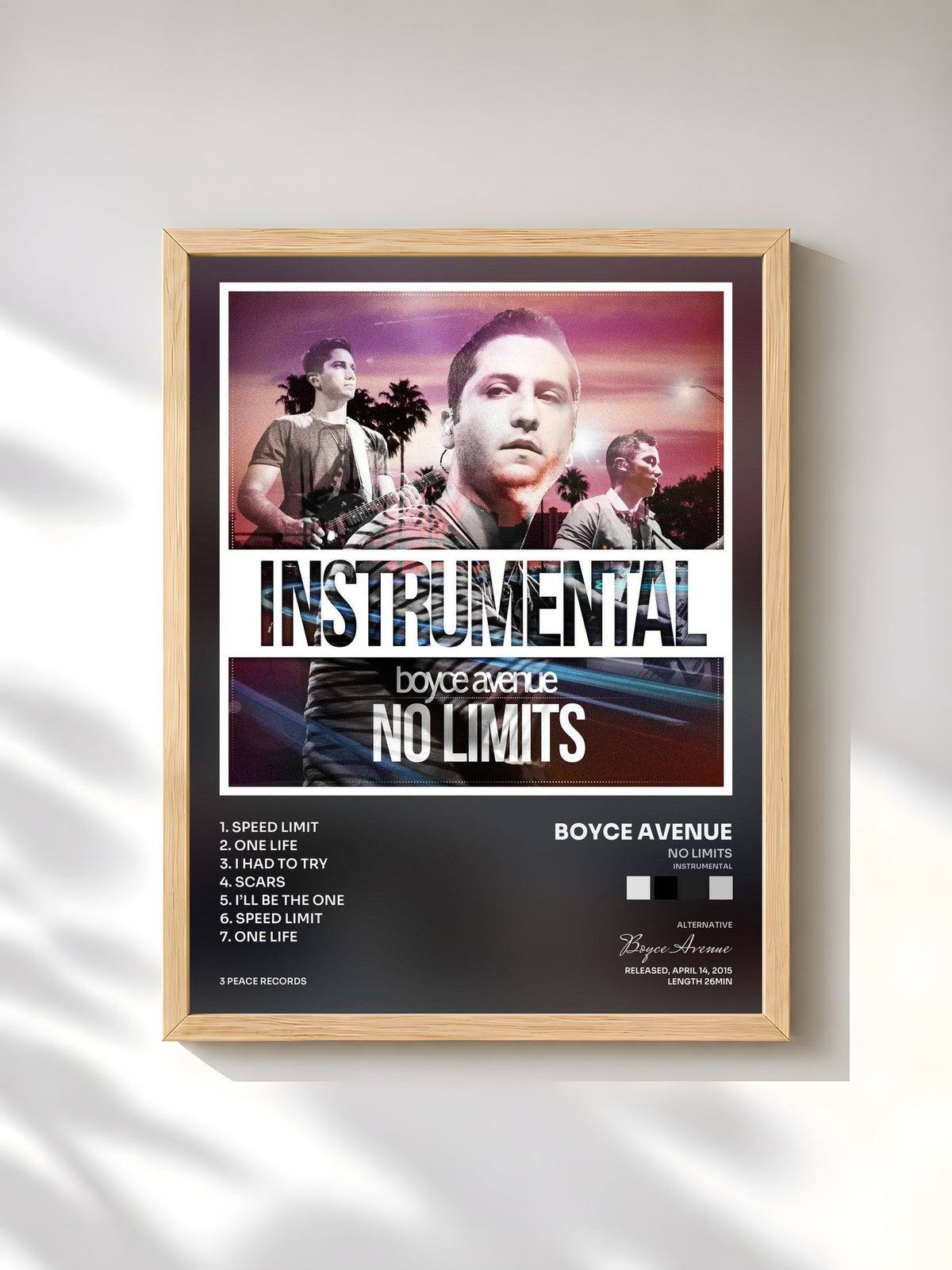 #bois Tableau de l'album No Limits (Instrumental) de Boyce Avenue, cadre en bois brut, imprimé et encadré en France