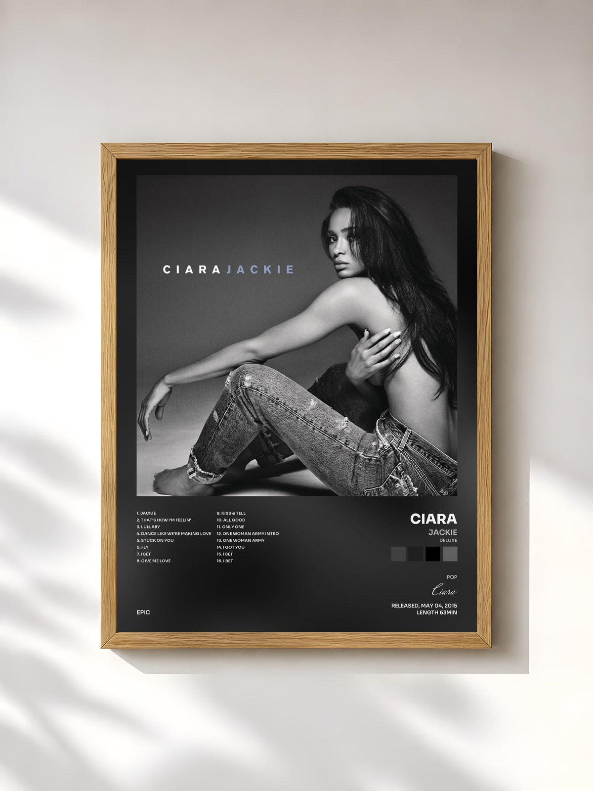 #bois Tableau de l'album Jackie (Deluxe) de Ciara, cadre en bois brut, imprimé et encadré en France