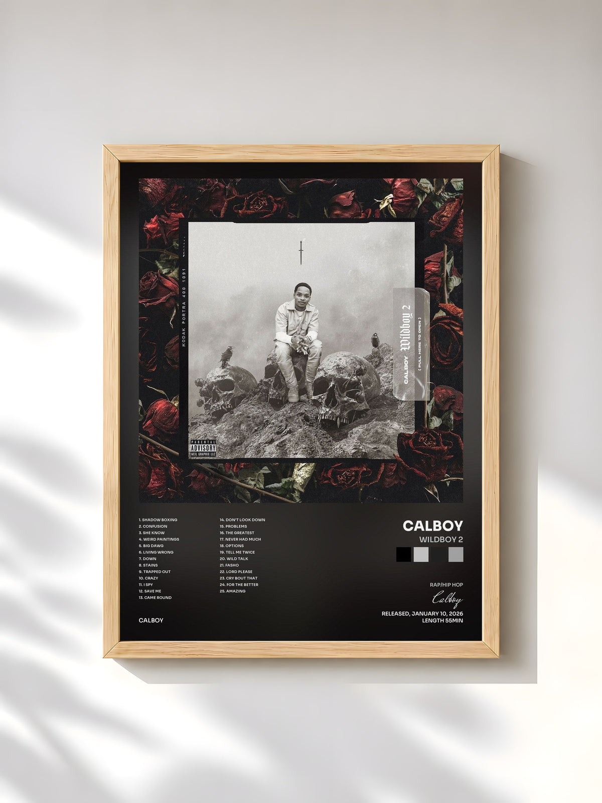 #bois Tableau de l'album Wildboy 2 de Calboy, cadre en bois brut, imprimé et encadré en France