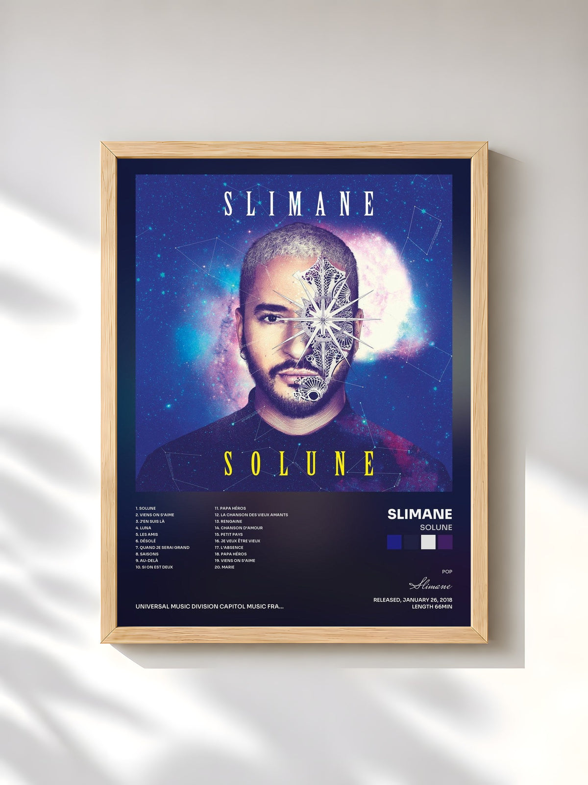 #bois Tableau de l'album Solune de Slimane, cadre en bois brut, imprimé et encadré en France