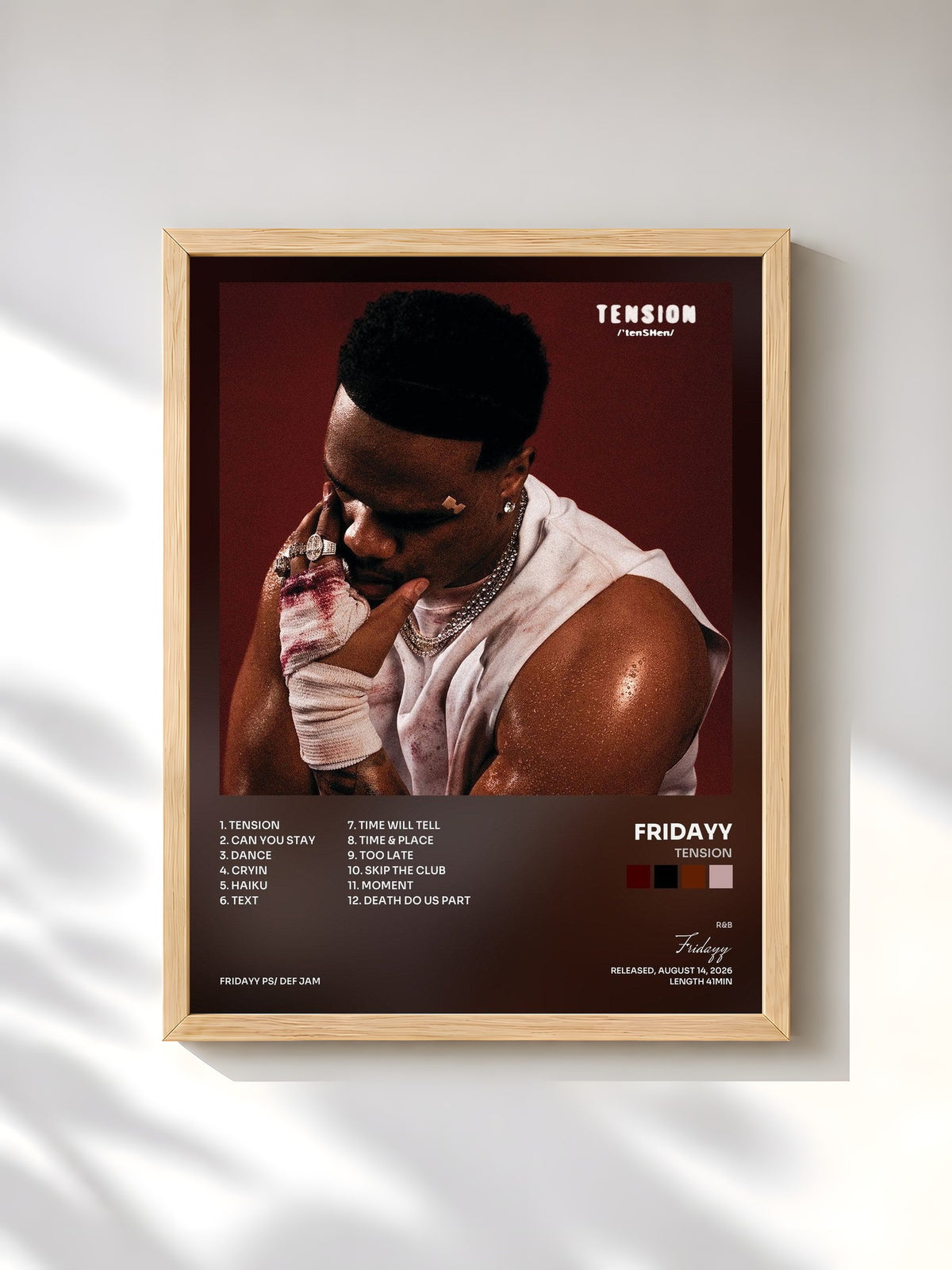 #bois Tableau de l'album Tension de Fridayy, cadre en bois brut, imprimé et encadré en France