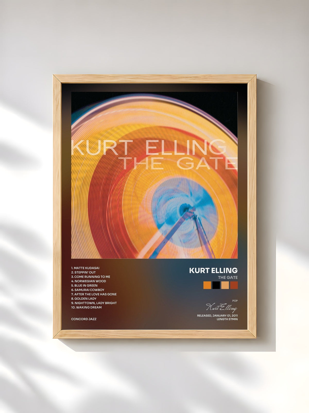 #bois Tableau de l'album The Gate de Kurt Elling, cadre en bois brut, imprimé et encadré en France