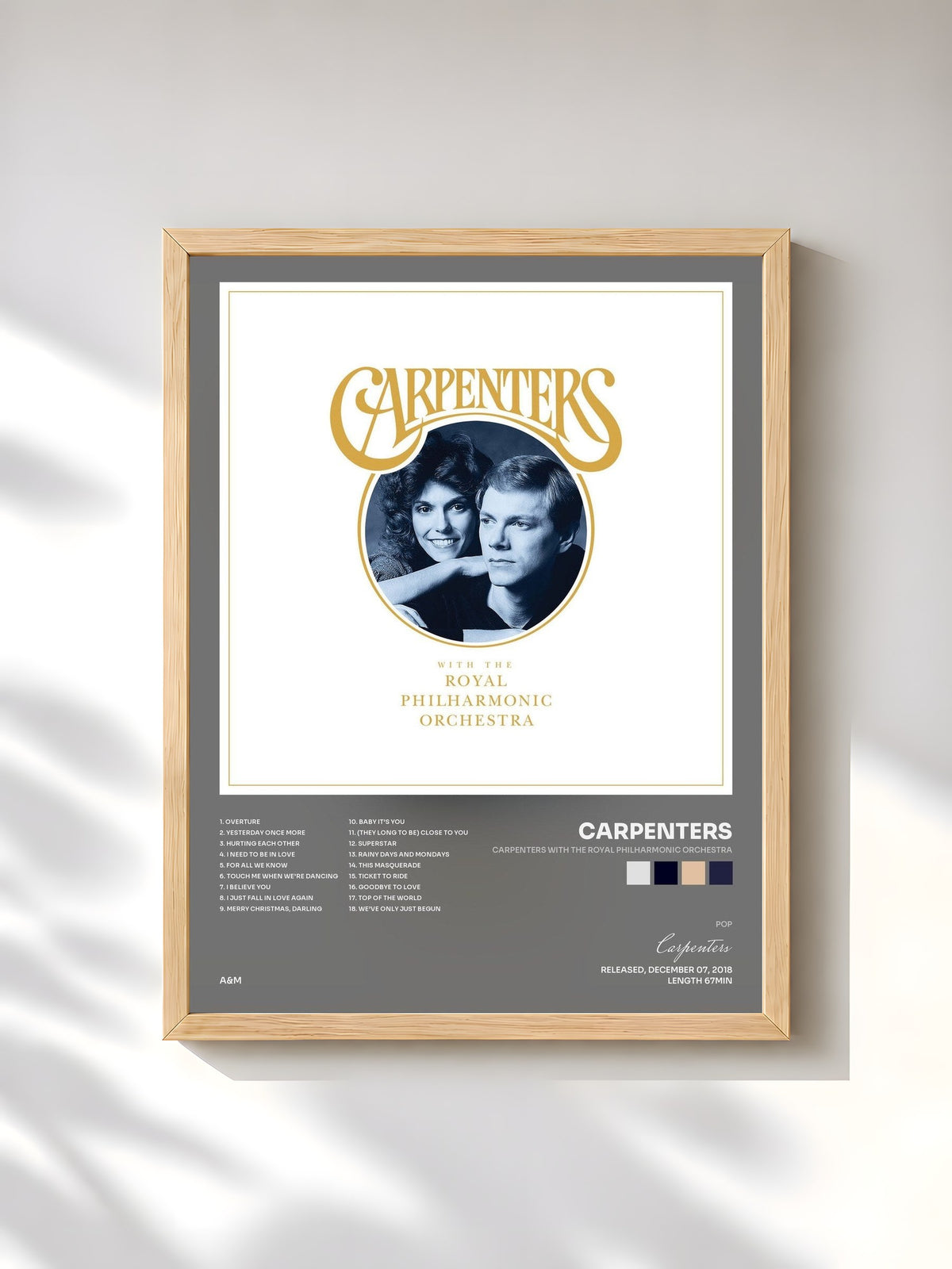 #bois Tableau de l'album Carpenters With The Royal Philharmonic Orchestra de Carpenters, cadre en bois brut, imprimé et encadré en France
