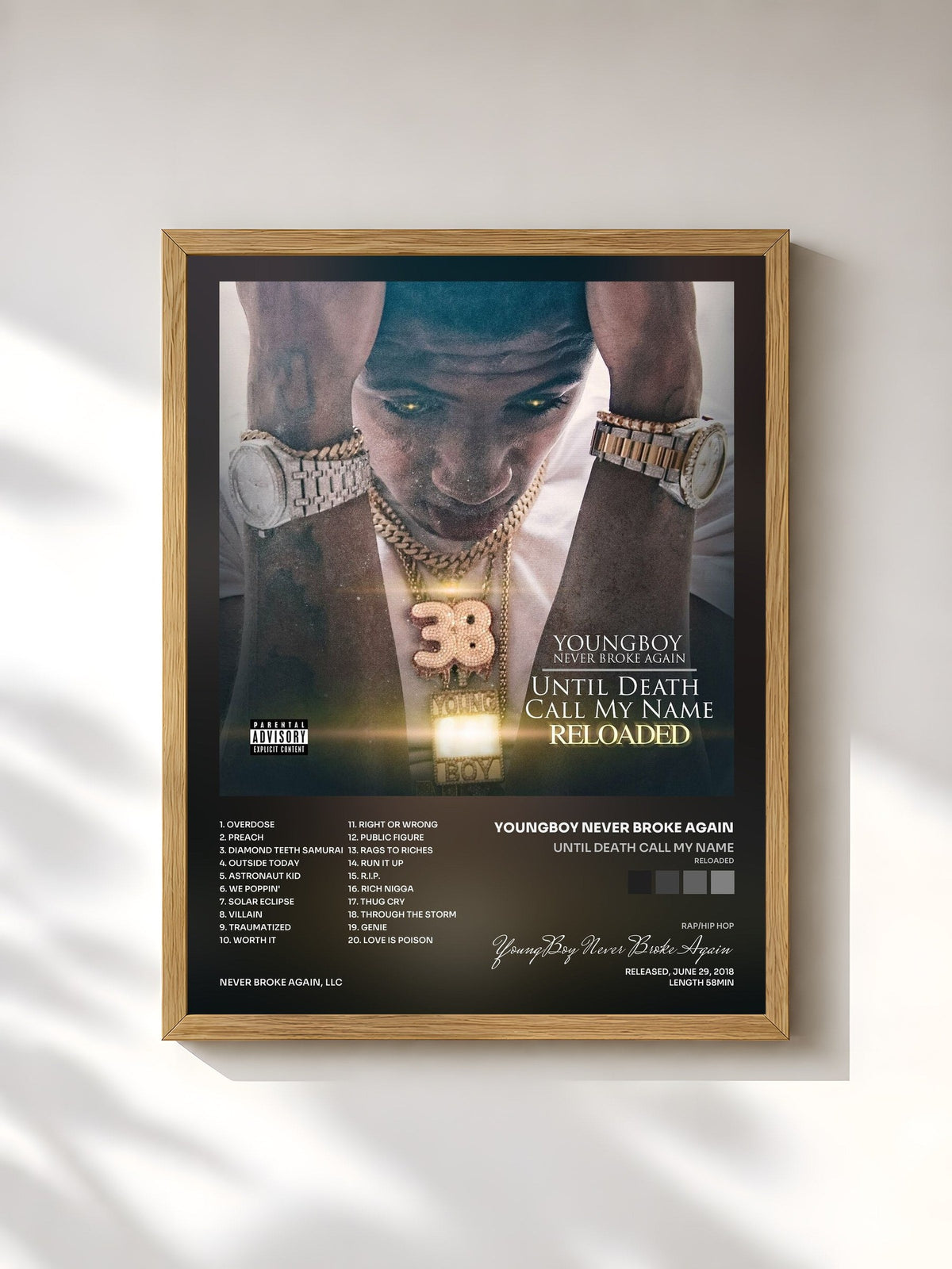 #bois Tableau de l'album Until Death Call My Name (Reloaded) de YoungBoy Never Broke Again, cadre en bois brut, imprimé et encadré en France