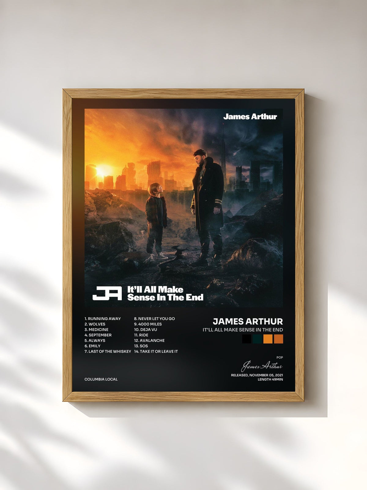 #bois Tableau de l'album It'll All Make Sense In The End de James Arthur, cadre en bois brut, imprimé et encadré en France