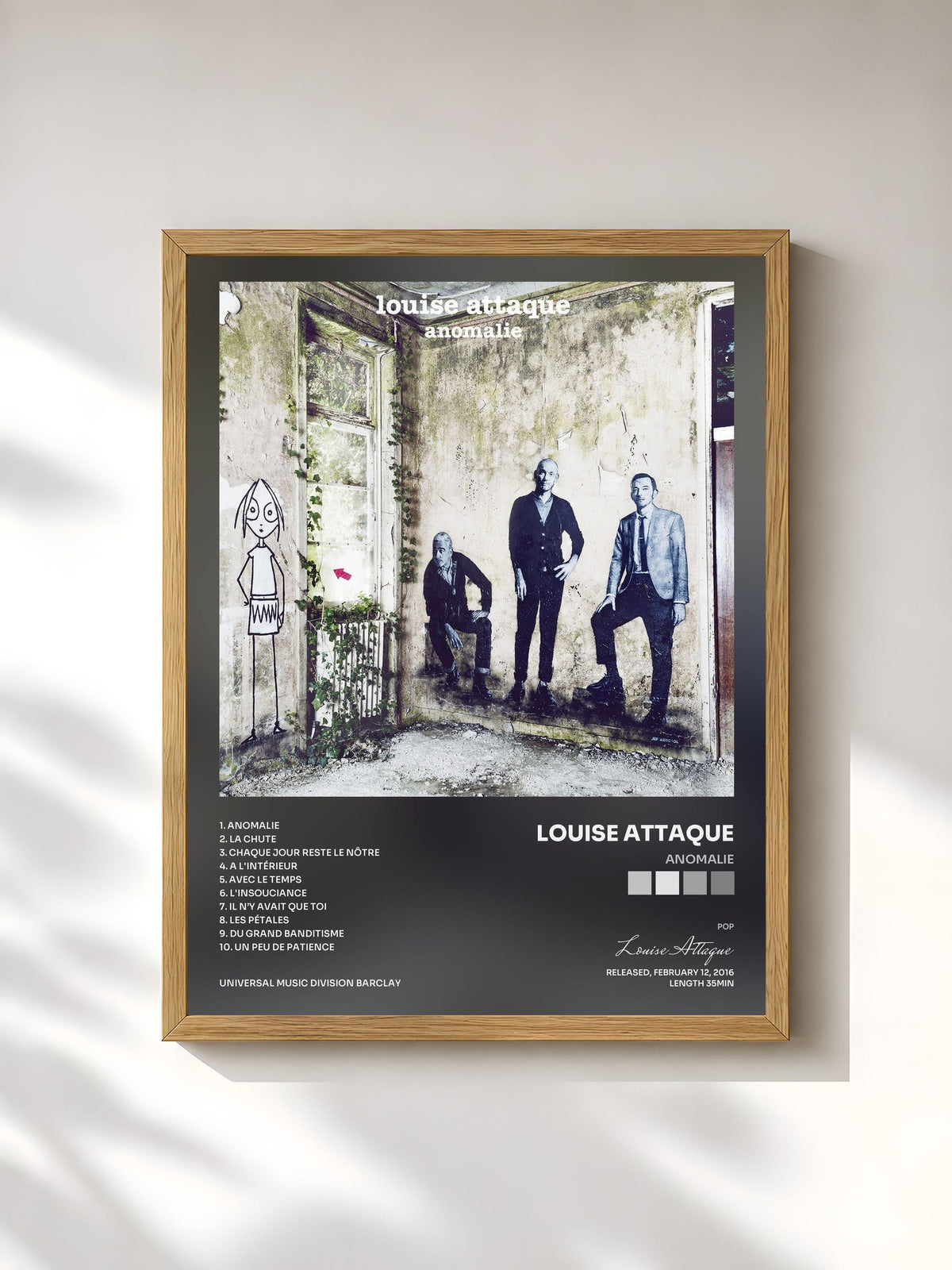 #bois Tableau de l'album Anomalie de Louise Attaque, cadre en bois brut, imprimé et encadré en France