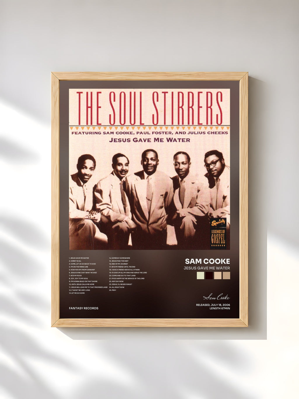 #bois Tableau de l'album Jesus Gave Me Water de Sam Cooke, cadre en bois brut, imprimé et encadré en France