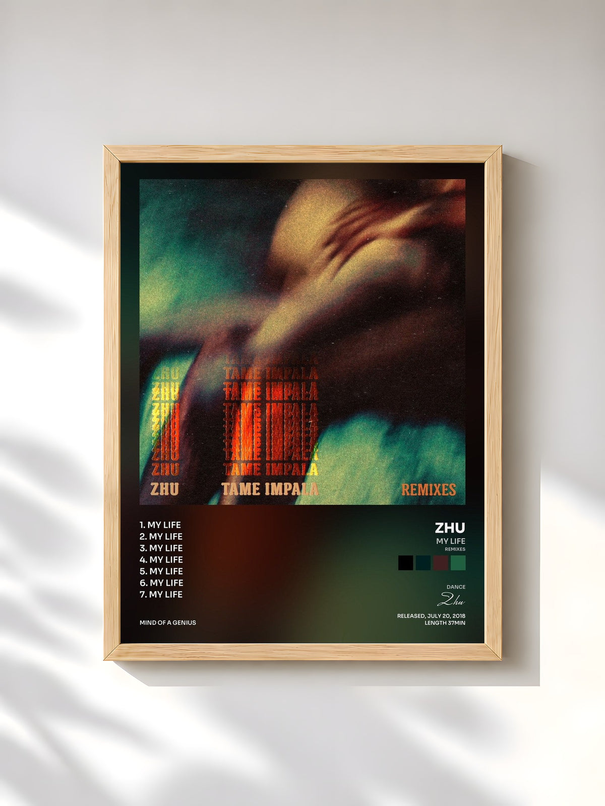 #bois Tableau de l'album My Life (Remixes) de Zhu, cadre en bois brut, imprimé et encadré en France