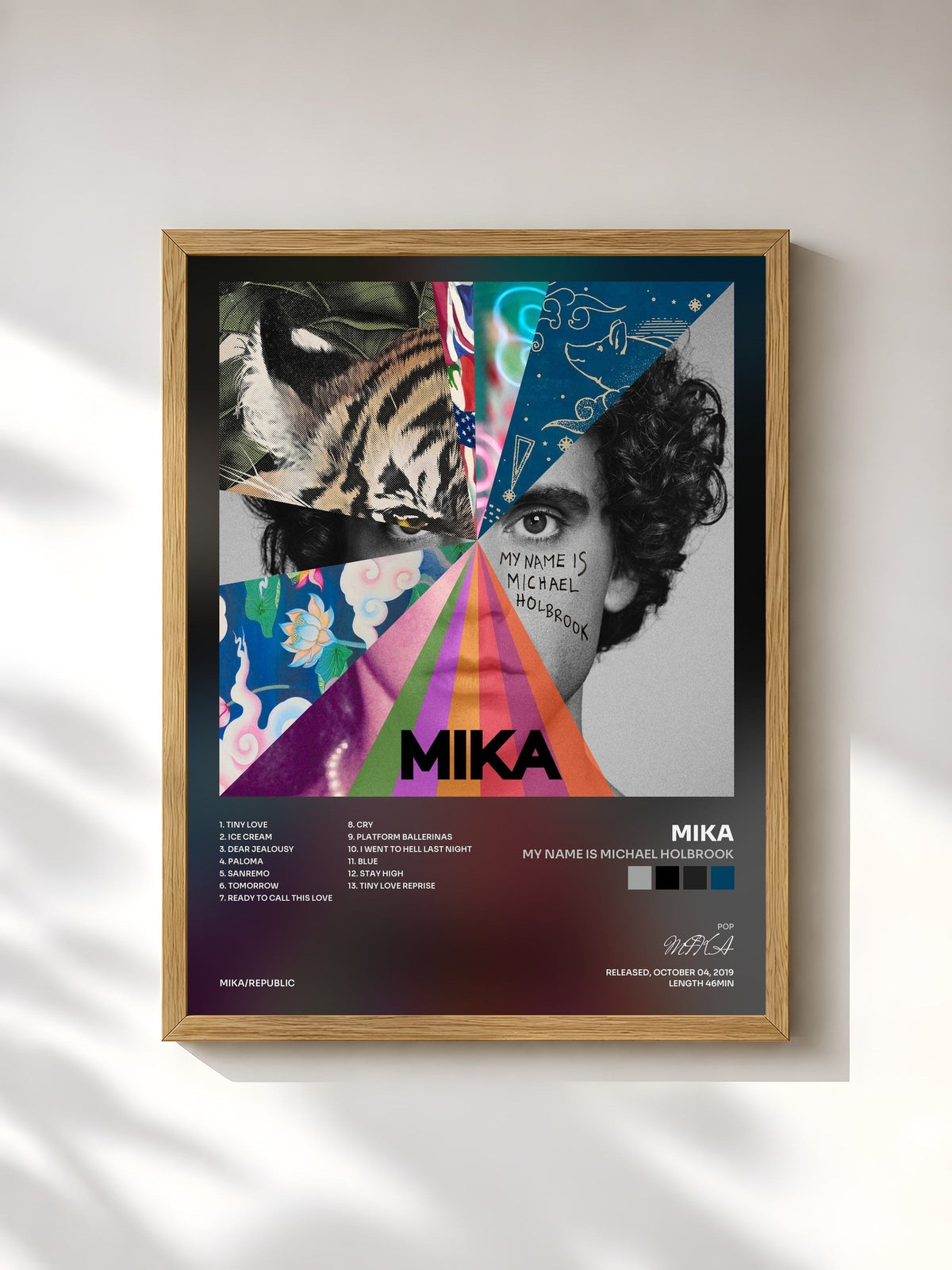 #bois Tableau de l'album My Name Is Michael Holbrook de MIKA, cadre en bois brut, imprimé et encadré en France