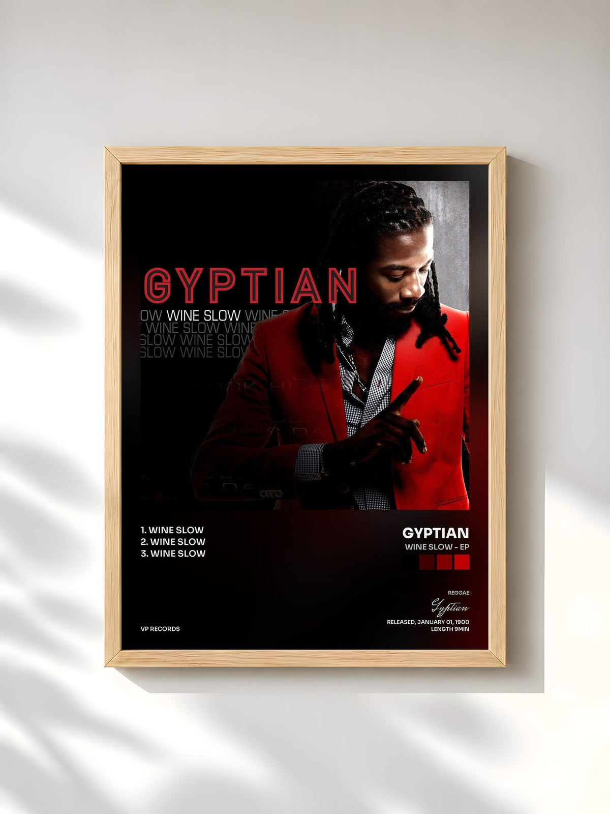 #bois Tableau de l'album Wine Slow - EP de Gyptian, cadre en bois brut, imprimé et encadré en France