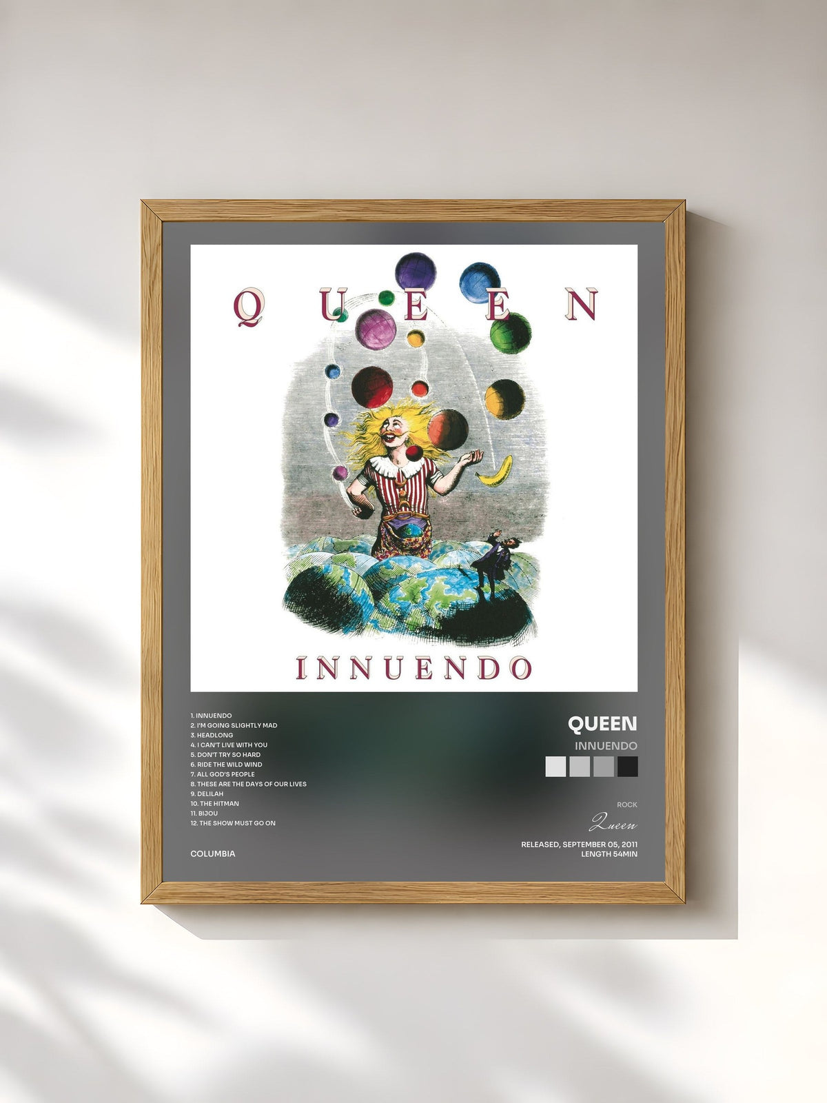 #bois Tableau de l'album Innuendo de Queen, cadre en bois brut, imprimé et encadré en France