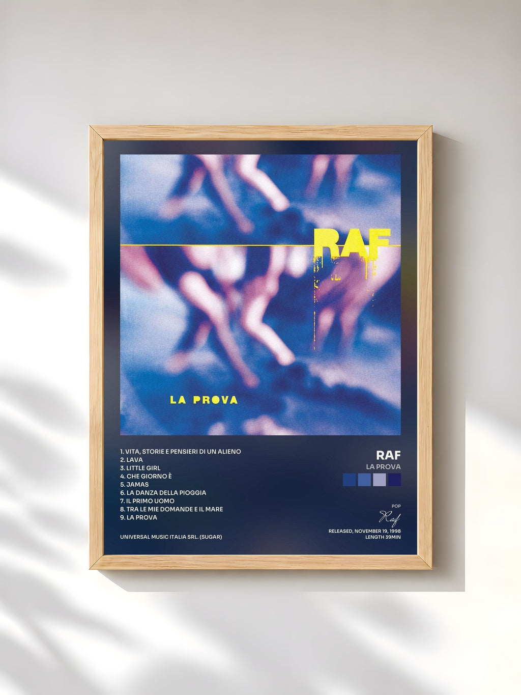 #bois Tableau de l'album La prova de Raf, cadre en bois brut, imprimé et encadré en France