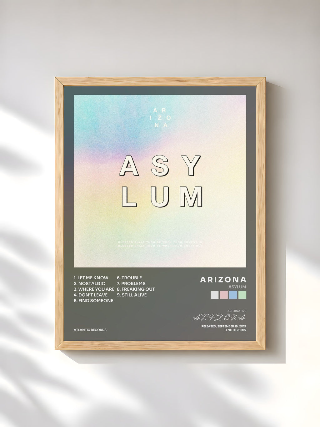 #bois Tableau de l'album ASYLUM de A R I Z O N A, cadre en bois brut, imprimé et encadré en France