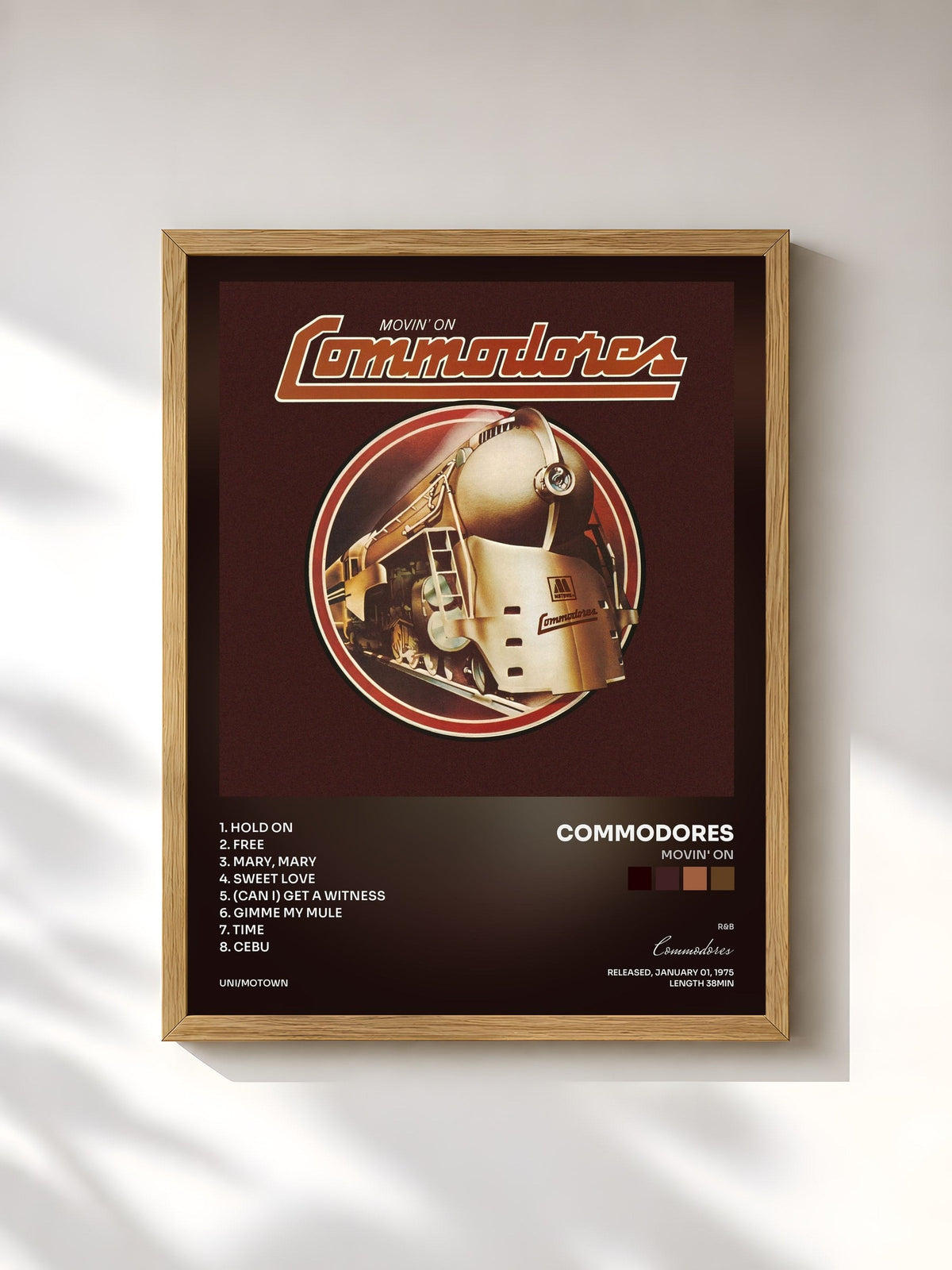 #bois Tableau de l'album Movin' On de Commodores, cadre en bois brut, imprimé et encadré en France