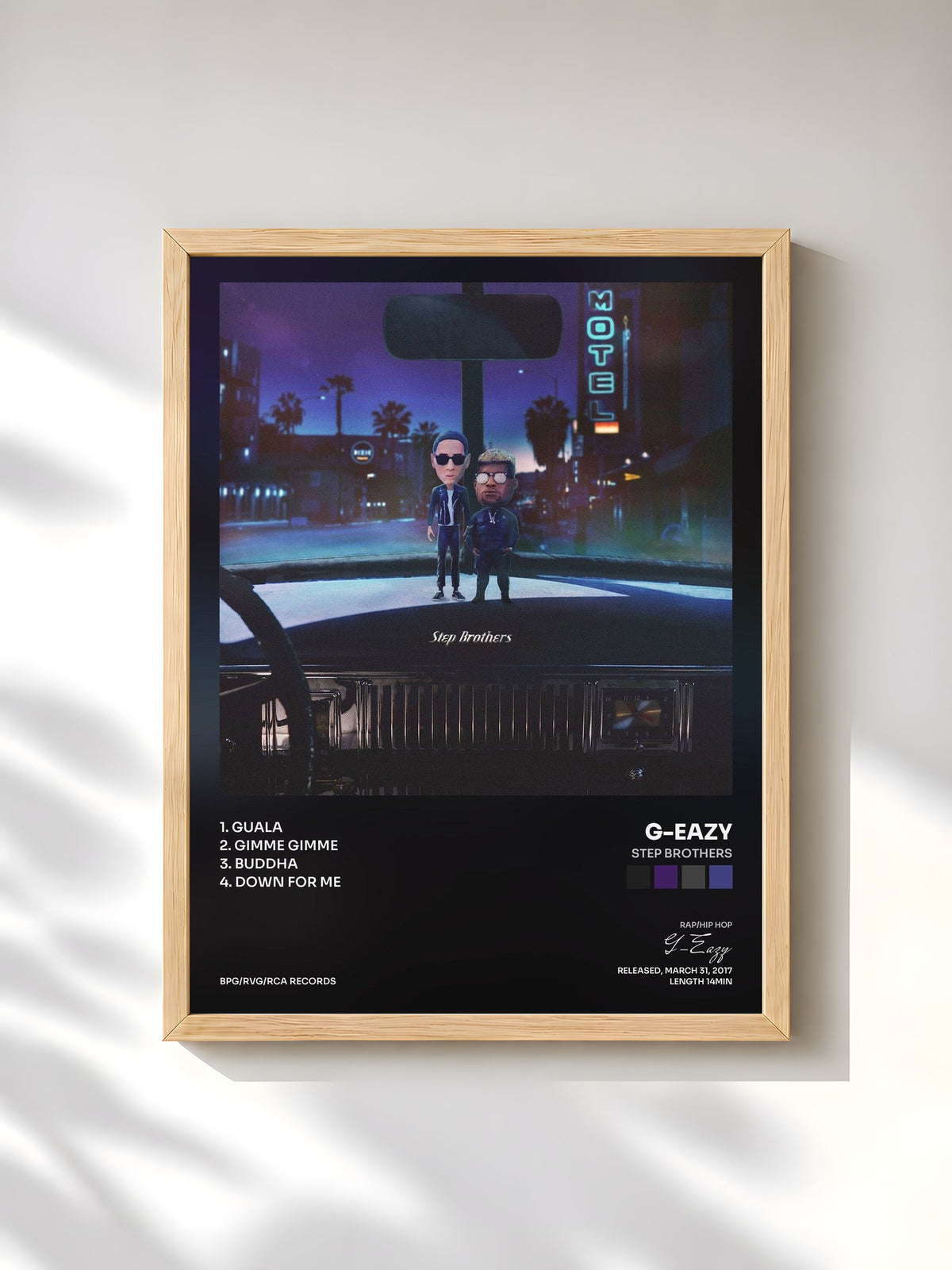 #bois Tableau de l'album Step Brothers de G-Eazy, cadre en bois brut, imprimé et encadré en France