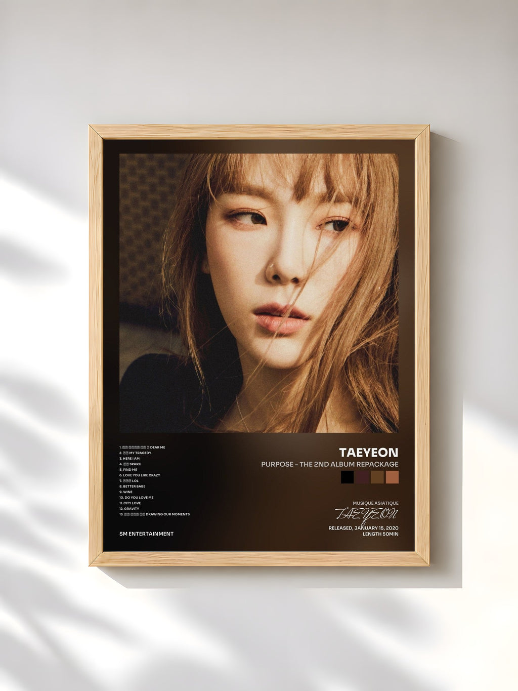 #bois Tableau de l'album Purpose - The 2nd Album Repackage de TAEYEON, cadre en bois brut, imprimé et encadré en France