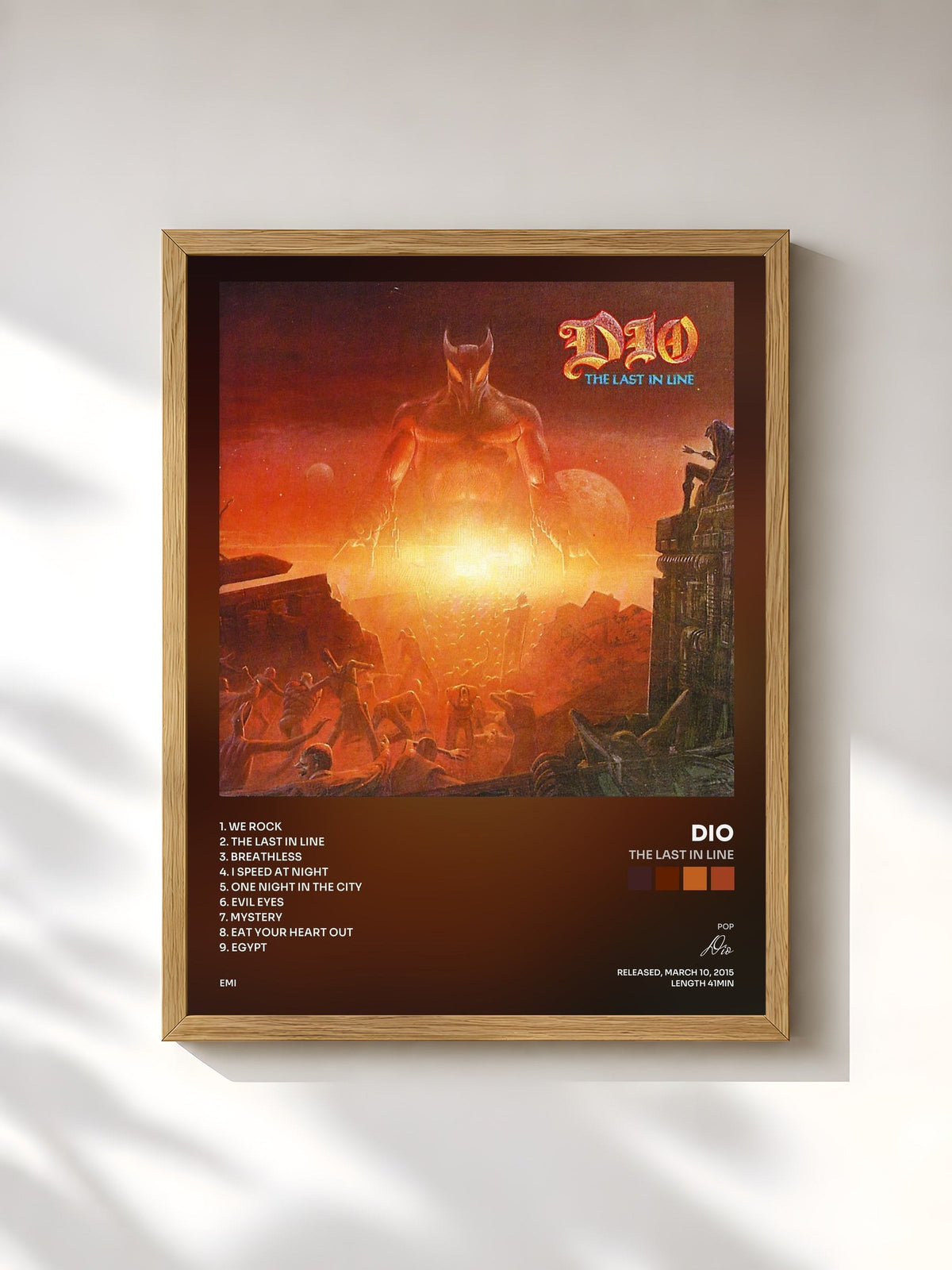 #bois Tableau de l'album The Last In Line de Dio, cadre en bois brut, imprimé et encadré en France