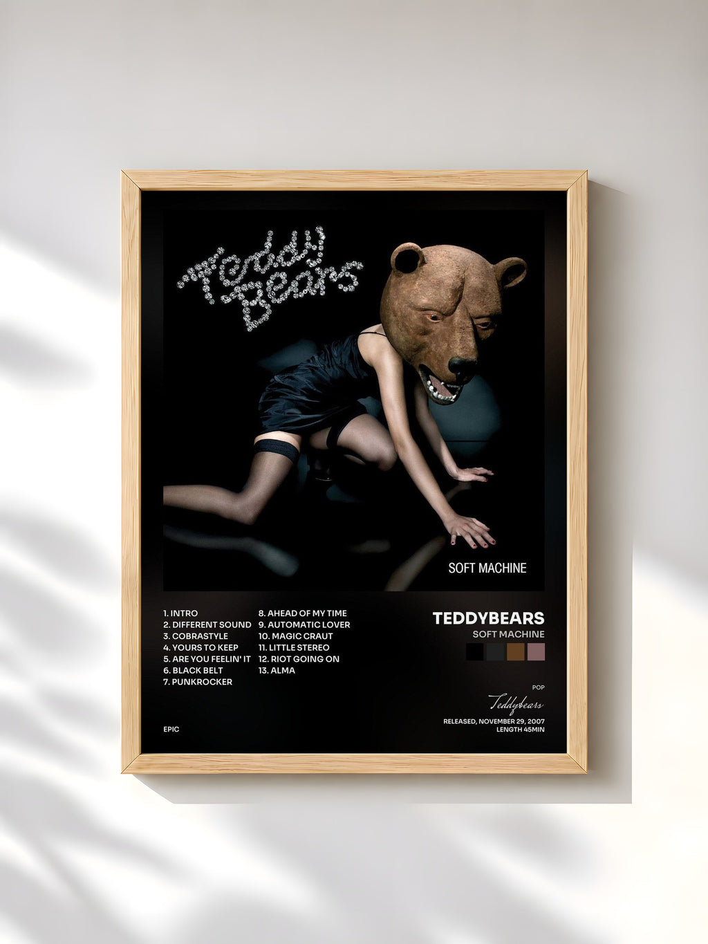 #bois Tableau de l'album Soft Machine de Teddybears, cadre en bois brut, imprimé et encadré en France