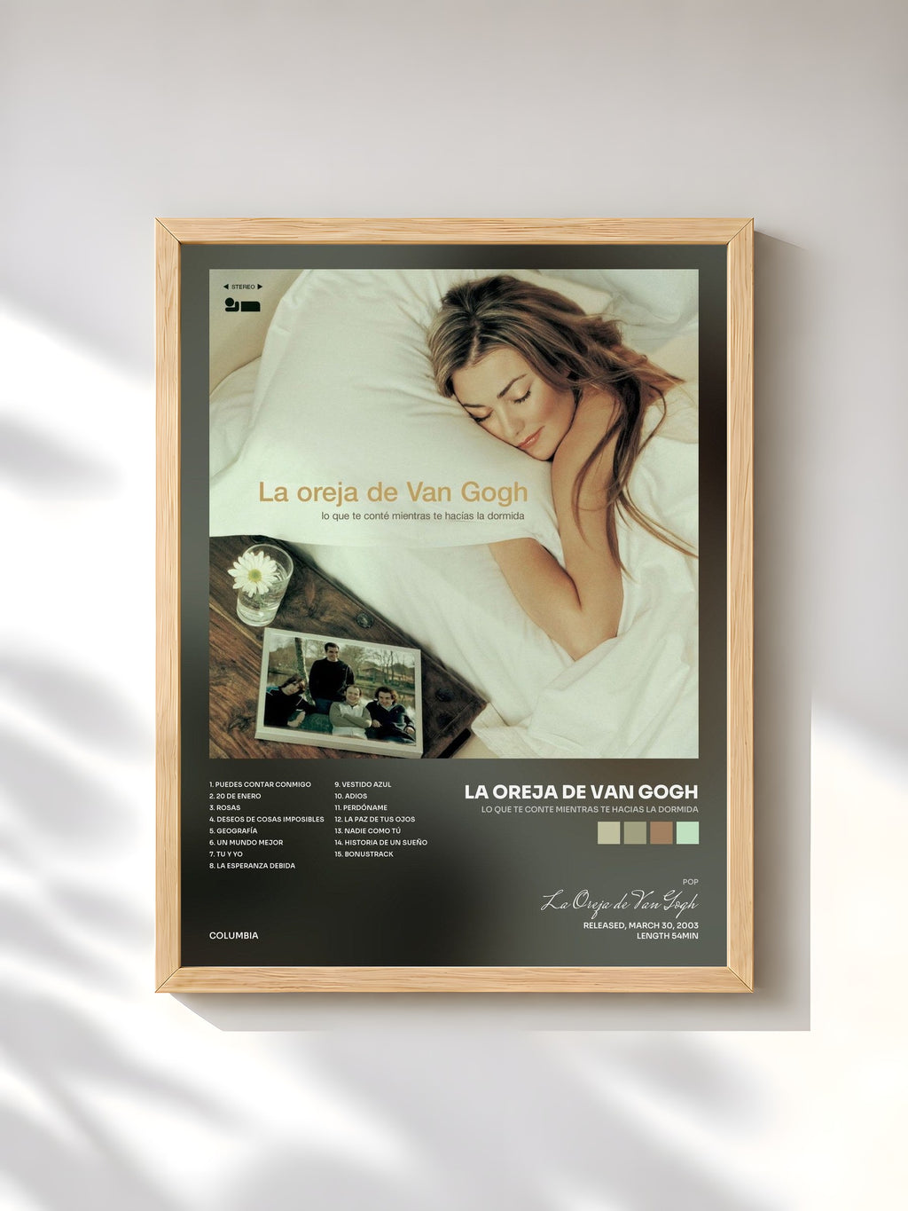 #bois Tableau de l'album Lo Que Te Conte Mientras Te Hacias La Dormida de La Oreja de Van Gogh, cadre en bois brut, imprimé et encadré en France