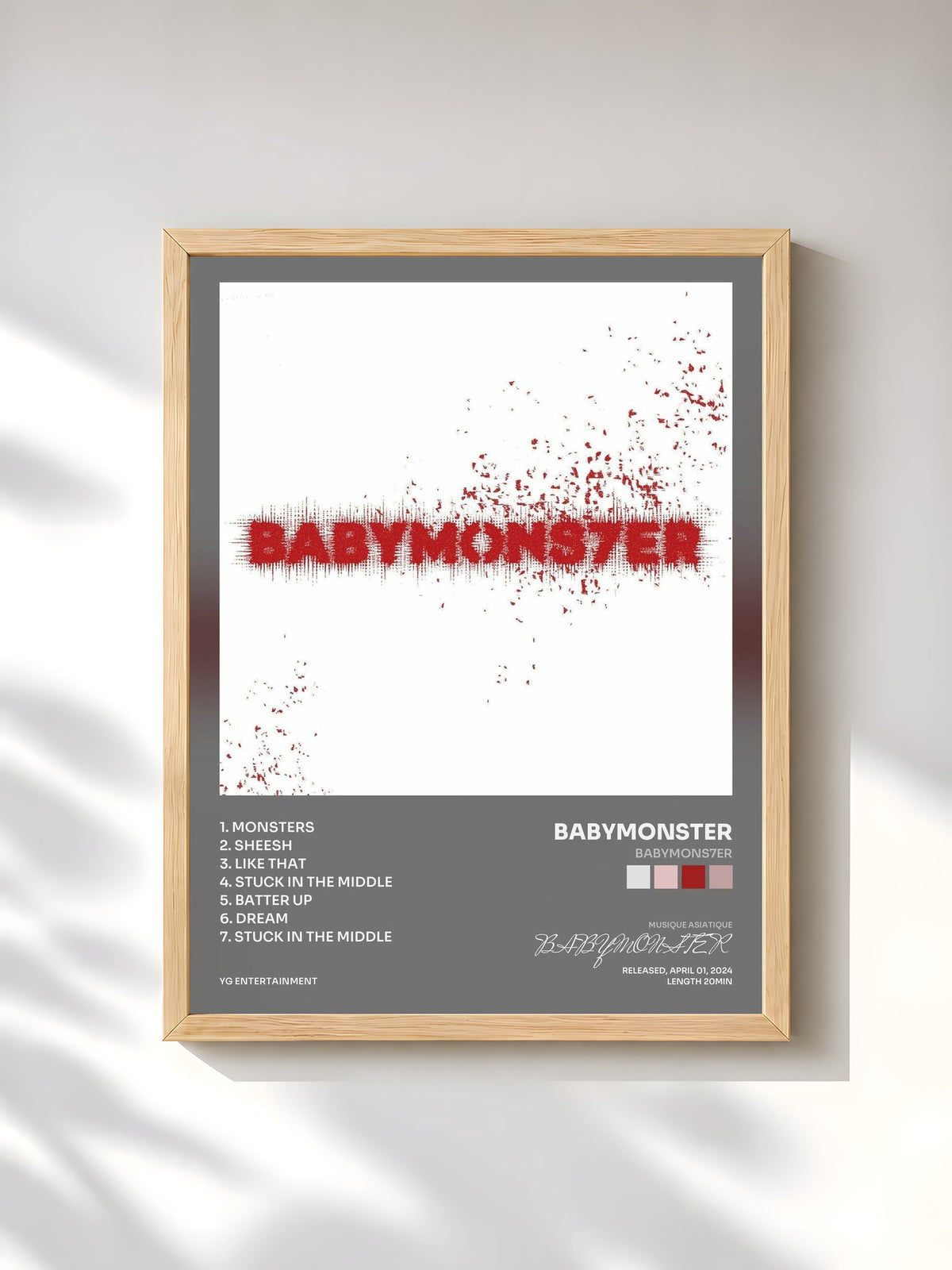 #bois Tableau de l'album BABYMONS7ER de BABYMONSTER, cadre en bois brut, imprimé et encadré en France