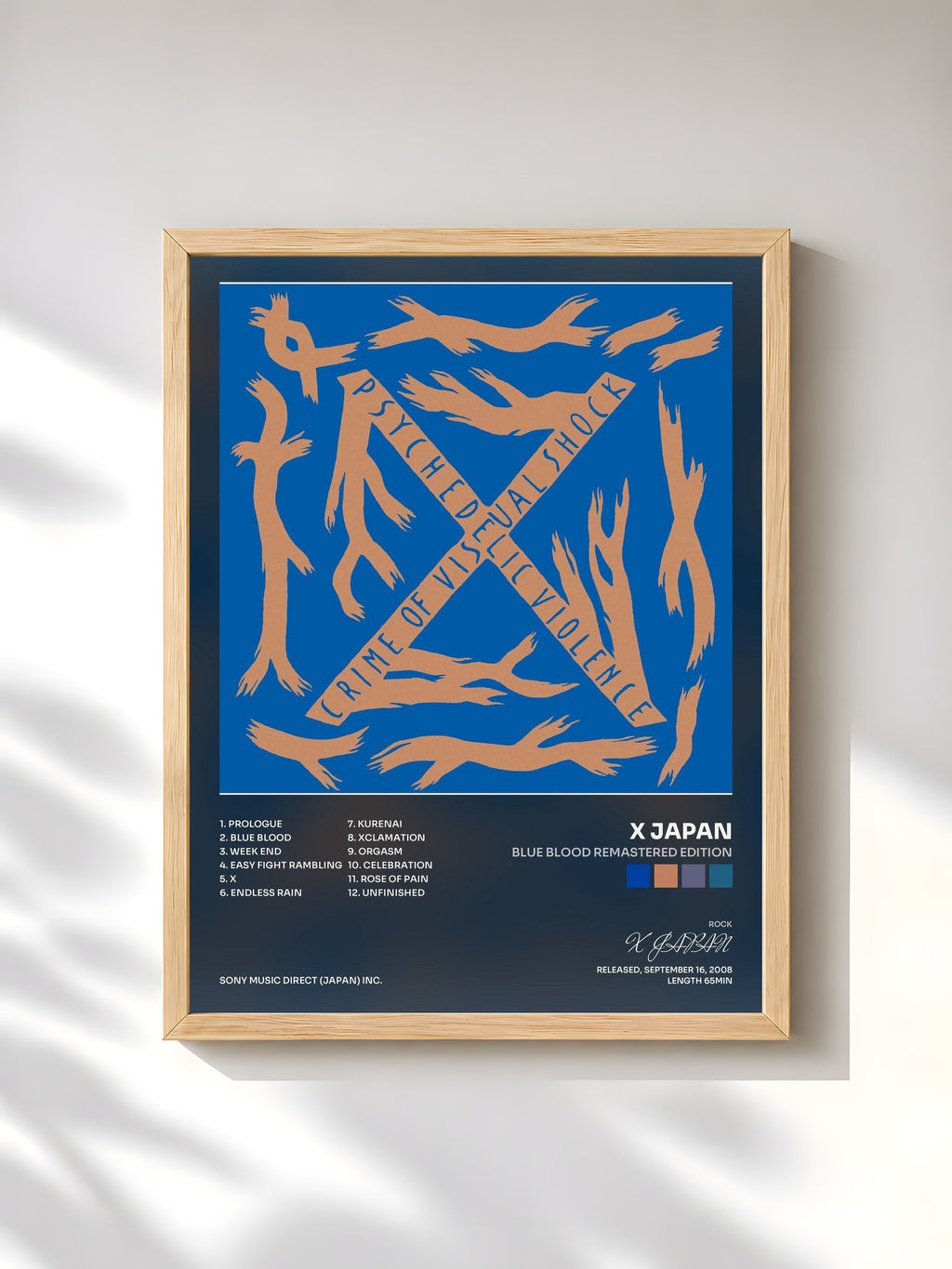 #bois Tableau de l'album BLUE BLOOD REMASTERED EDITION de X JAPAN, cadre en bois brut, imprimé et encadré en France