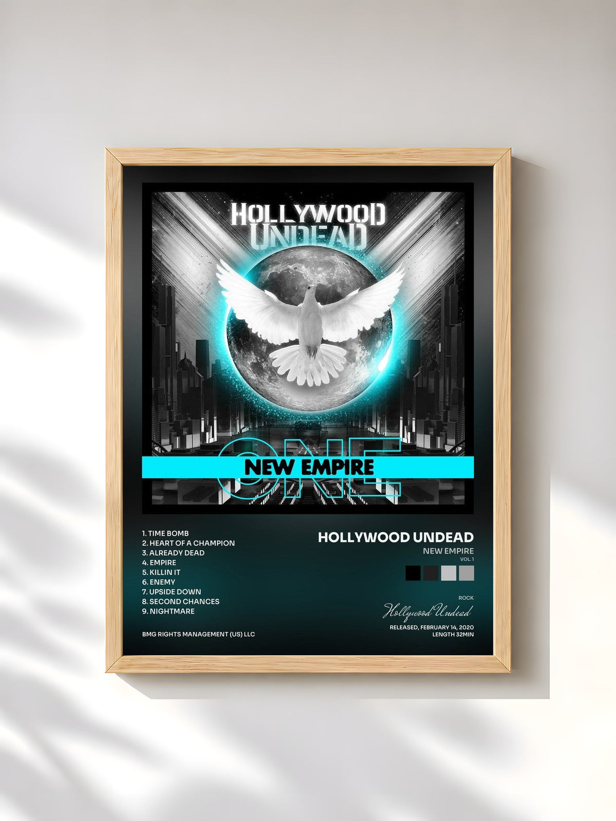 #bois Tableau de l'album New Empire (Vol. 1) de Hollywood Undead, cadre en bois brut, imprimé et encadré en France