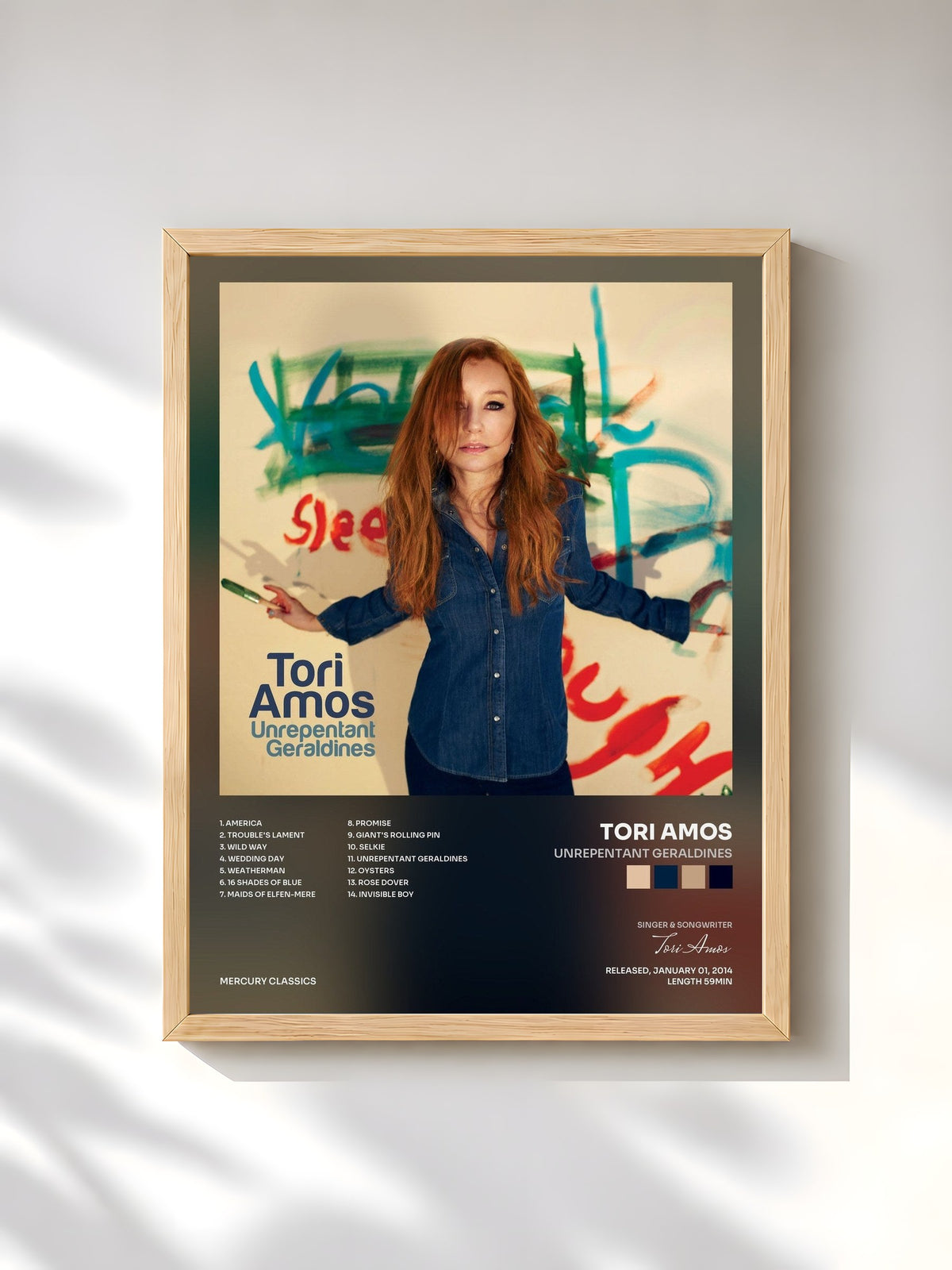 #bois Tableau de l'album Unrepentant Geraldines de Tori Amos, cadre en bois brut, imprimé et encadré en France