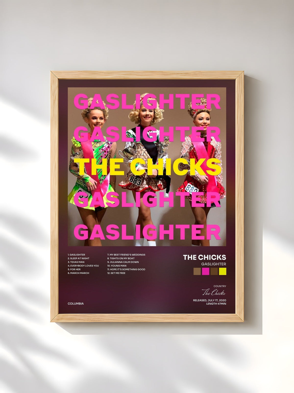 #bois Tableau de l'album Gaslighter de The Chicks, cadre en bois brut, imprimé et encadré en France