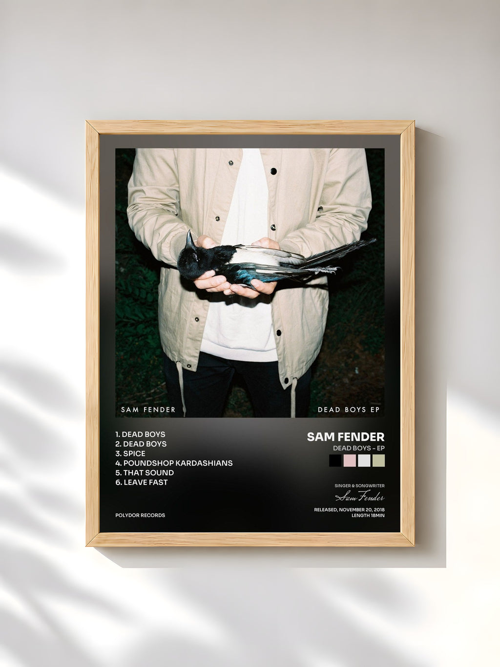 #bois Tableau de l'album Dead Boys - EP de Sam Fender, cadre en bois brut, imprimé et encadré en France