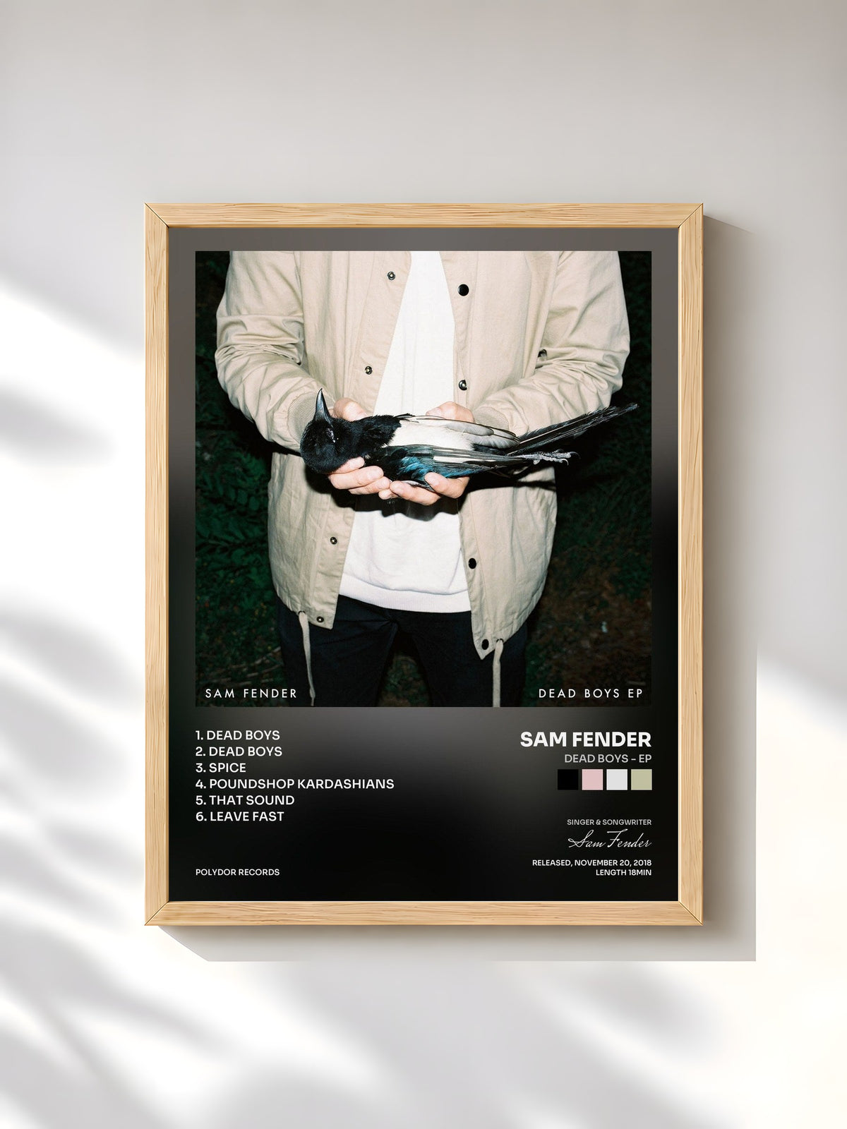#bois Tableau de l'album Dead Boys - EP de Sam Fender, cadre en bois brut, imprimé et encadré en France