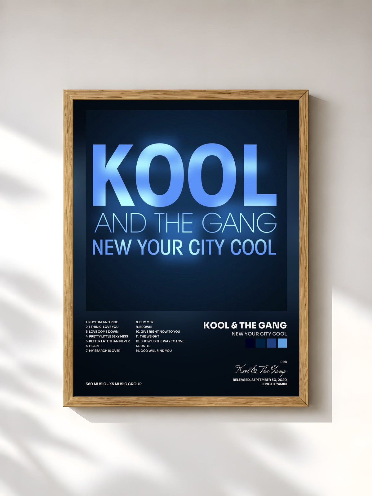 #bois Tableau de l'album New Your City Cool de Kool & The Gang, cadre en bois brut, imprimé et encadré en France