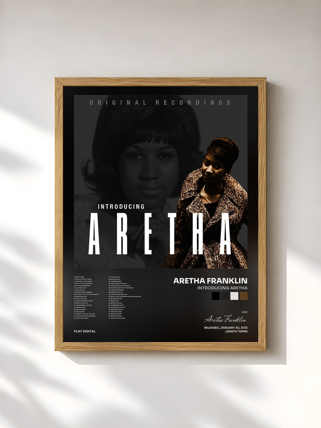 #bois Tableau de l'album Introducing Aretha de Aretha Franklin, cadre en bois brut, imprimé et encadré en France