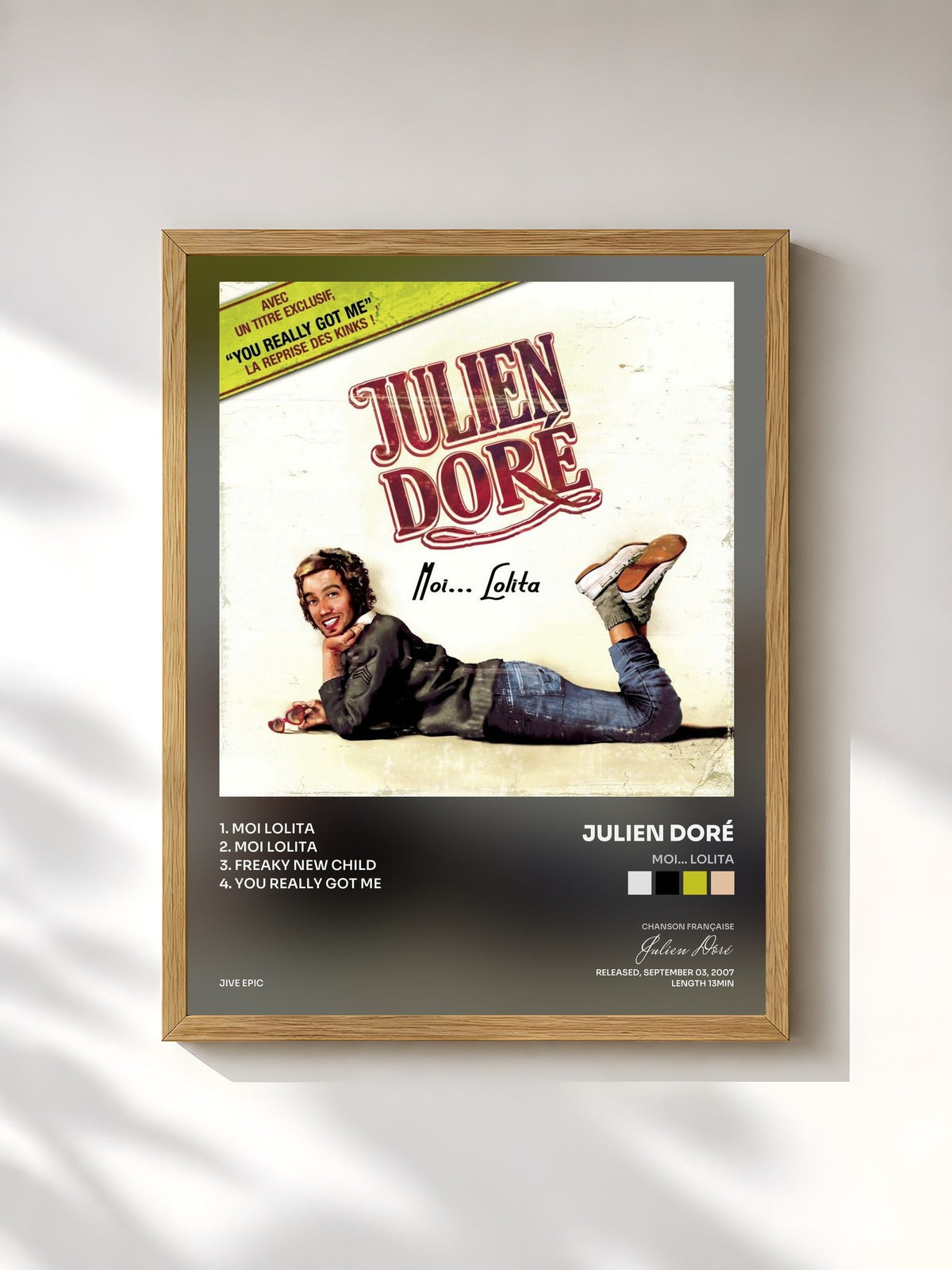 #bois Tableau de l'album Moi... Lolita de Julien Doré, cadre en bois brut, imprimé et encadré en France
