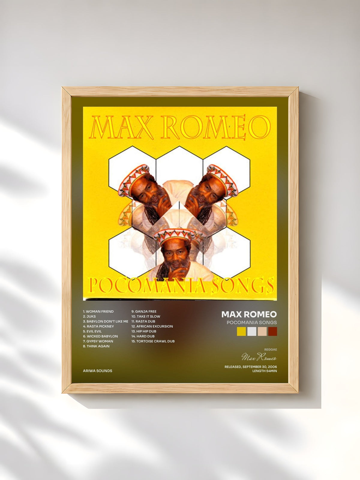 #bois Tableau de l'album Pocomania Songs de Max Romeo, cadre en bois brut, imprimé et encadré en France