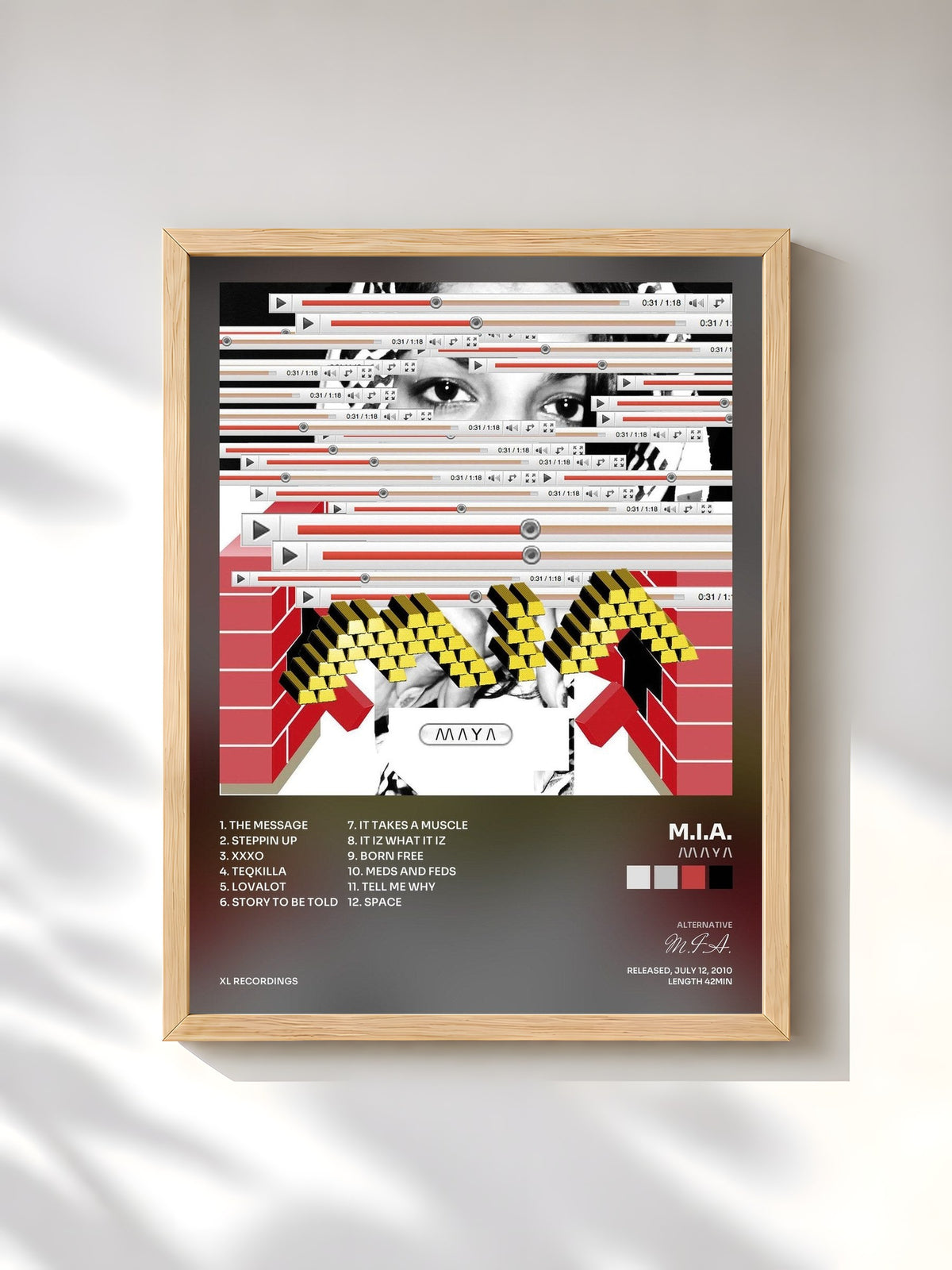#bois Tableau de l'album /\/\ /\ Y /\ de M.I.A., cadre en bois brut, imprimé et encadré en France