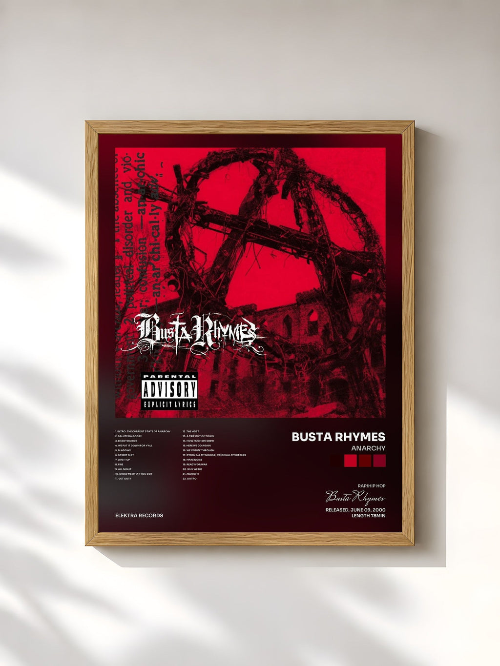 #bois Tableau de l'album Anarchy de Busta Rhymes, cadre en bois brut, imprimé et encadré en France