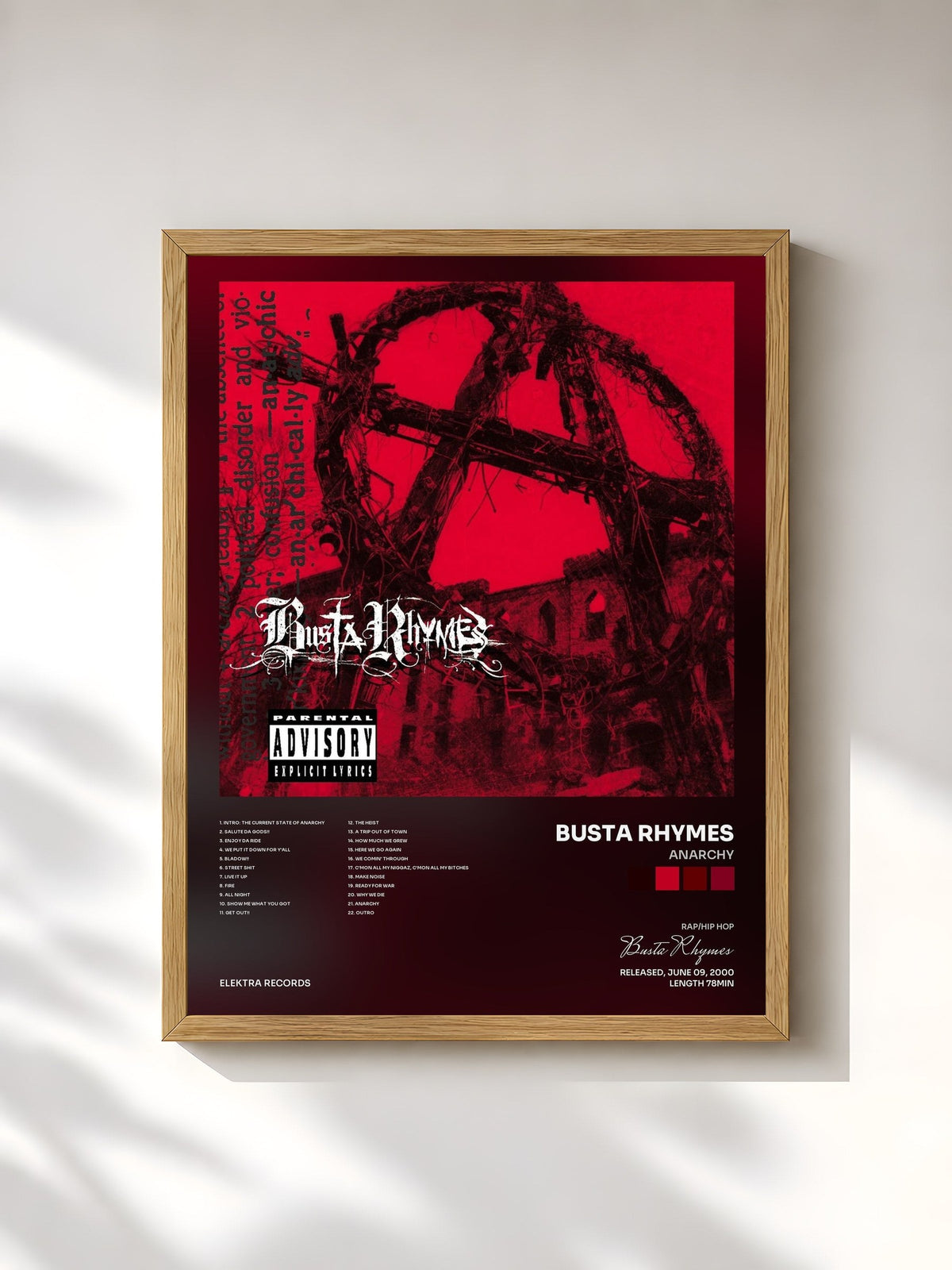 #bois Tableau de l'album Anarchy de Busta Rhymes, cadre en bois brut, imprimé et encadré en France