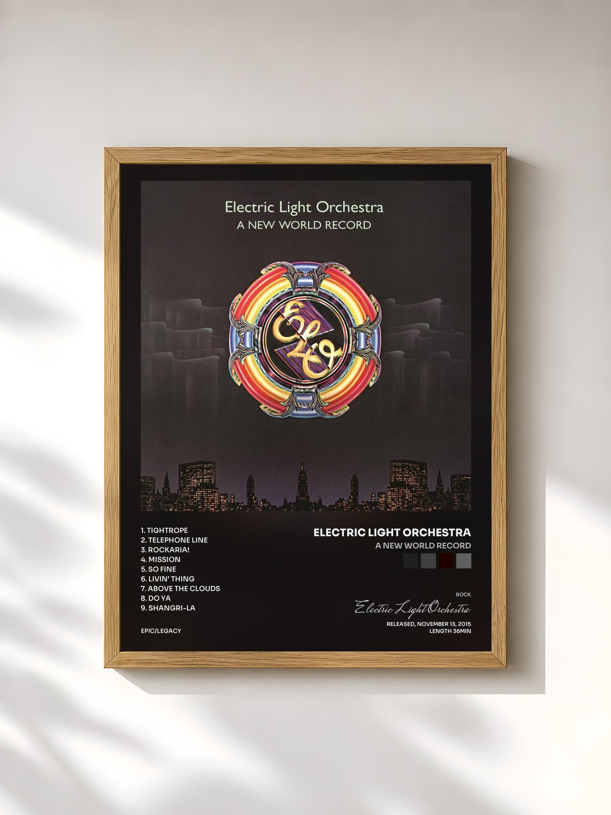 #bois Tableau de l'album A New World Record de Electric Light Orchestra, cadre en bois brut, imprimé et encadré en France