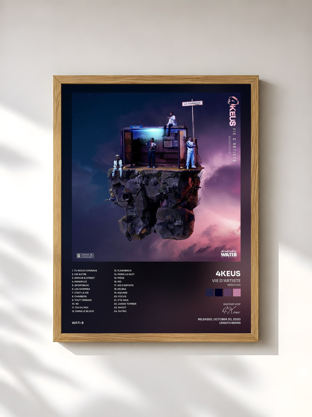 #bois Tableau de l'album Vie d'artiste (Réédition) de 4Keus, cadre en bois brut, imprimé et encadré en France
