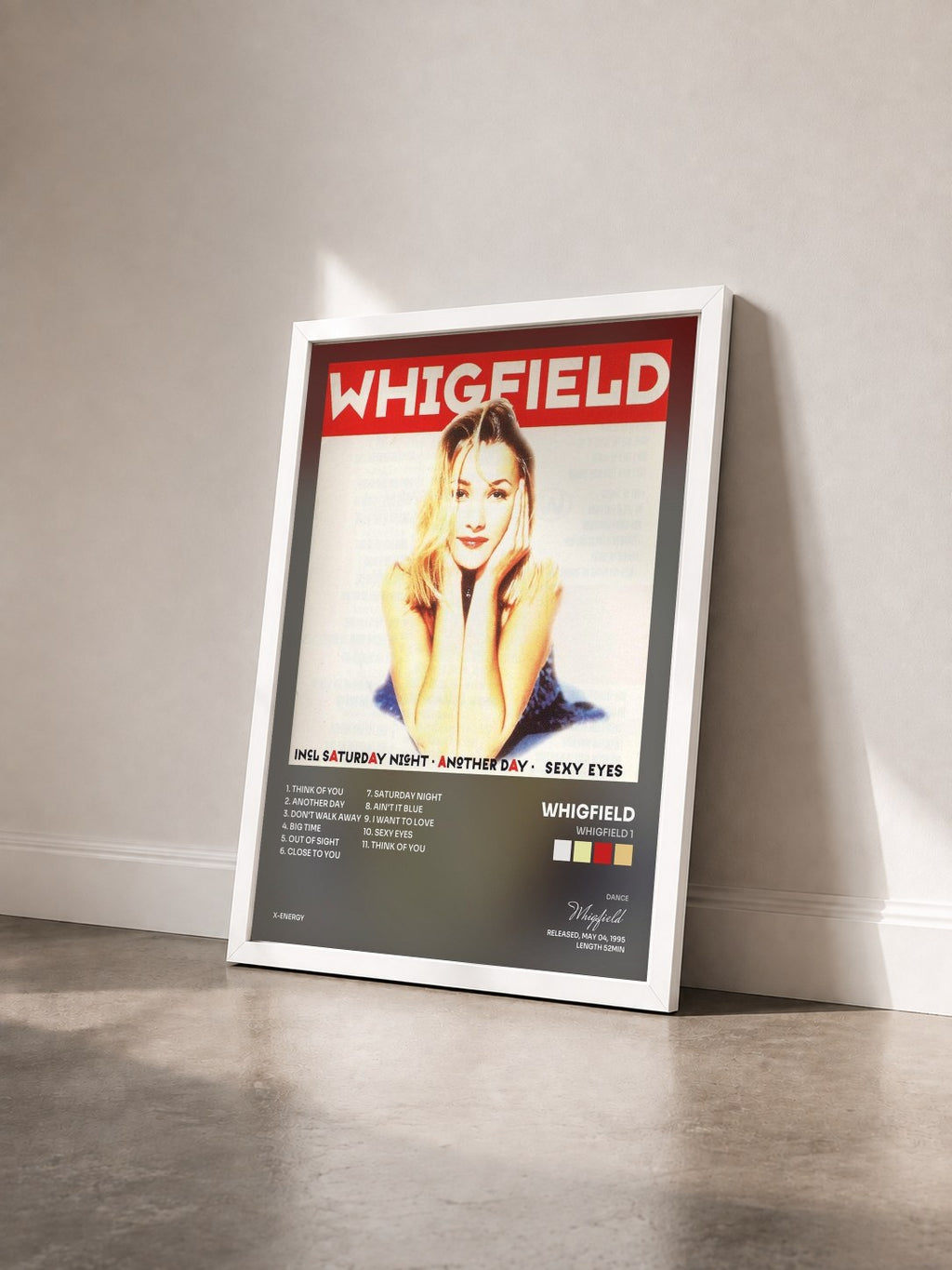 #blanc Tableau de l'album Whigfield 1 de Whigfield vu de trois quarts, cadre blanc